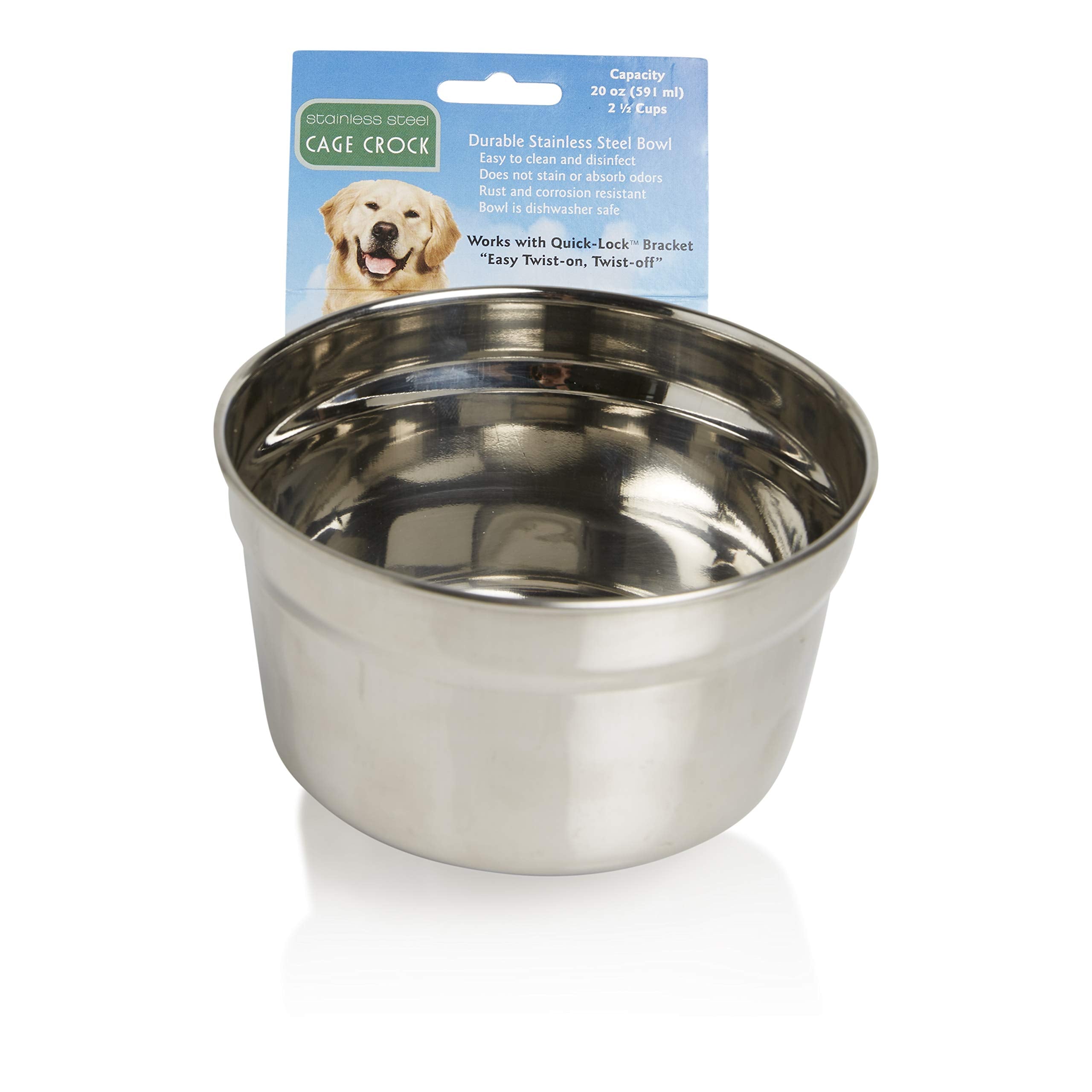 Lixit Stainless Steel Cage Bowl for Dogs, Silver, 20 Ounce (30-0742-006)