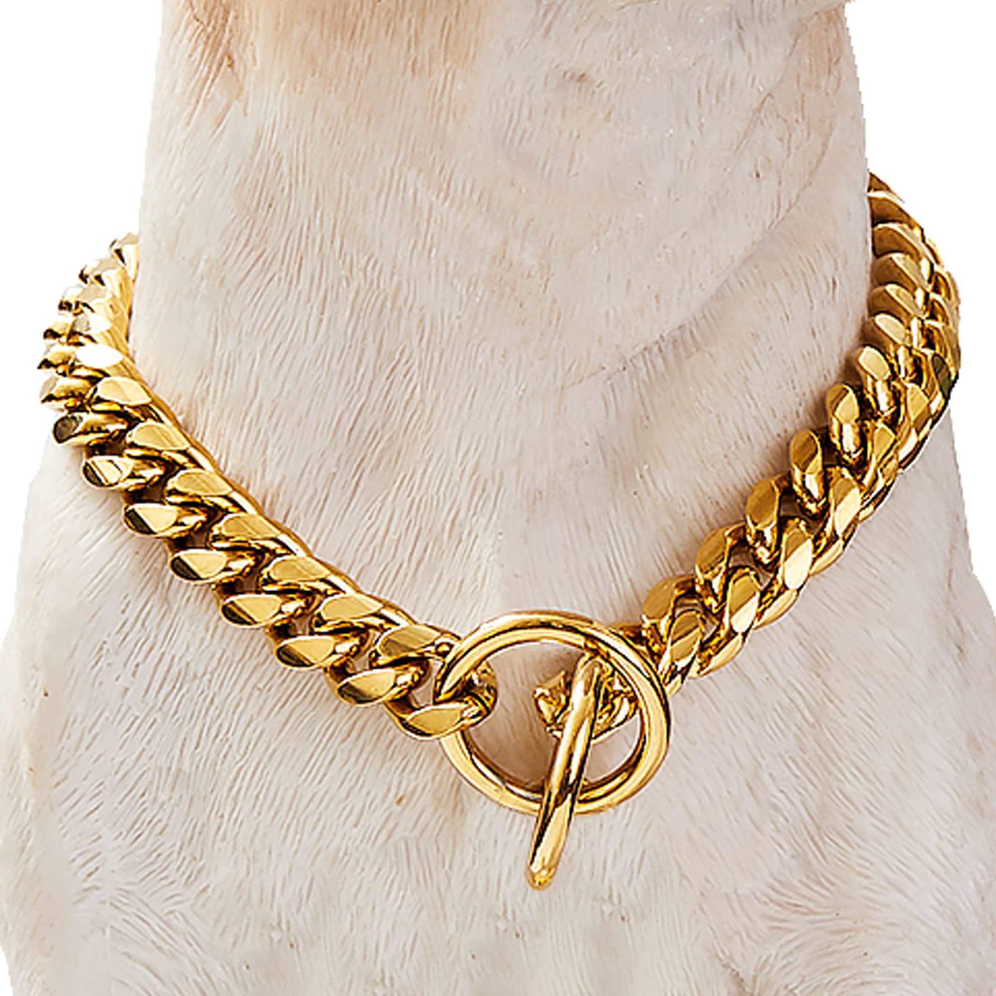 Loveshine Chain Dog Collar 18K Gold Cuban Link Dog Chain 15Mm 10Mm Thick Chain Collar Metal Stainless Steel Heavy Duty Slip Dog 