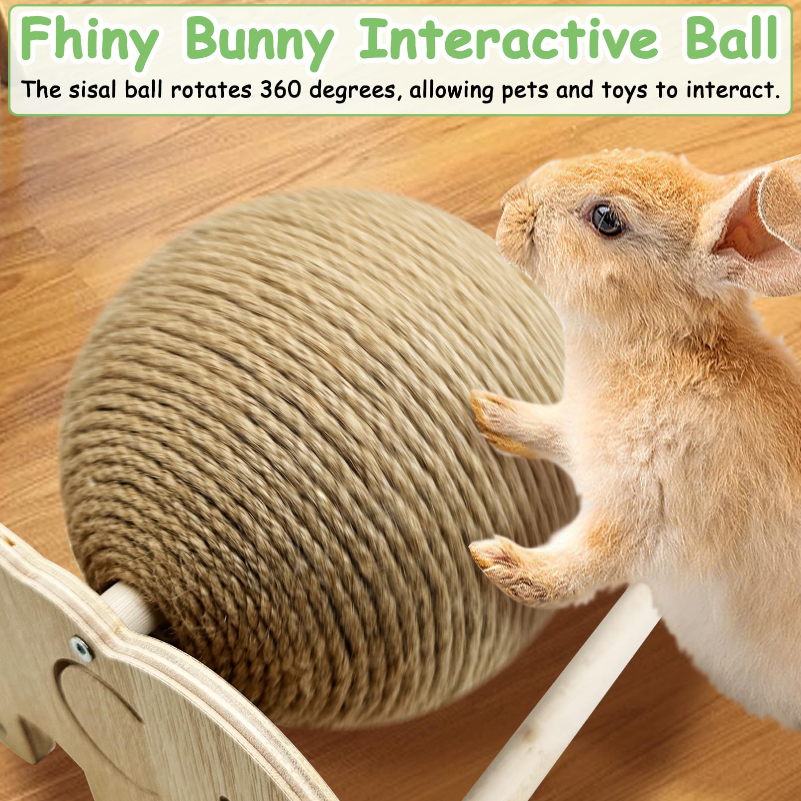 Fhiny Rabbit Scratch Toy, Natural Sisal Rabbit Scratching Ball Cute Sisal Rope Bunny Claw Scratcher Rotating Ball Interactive To