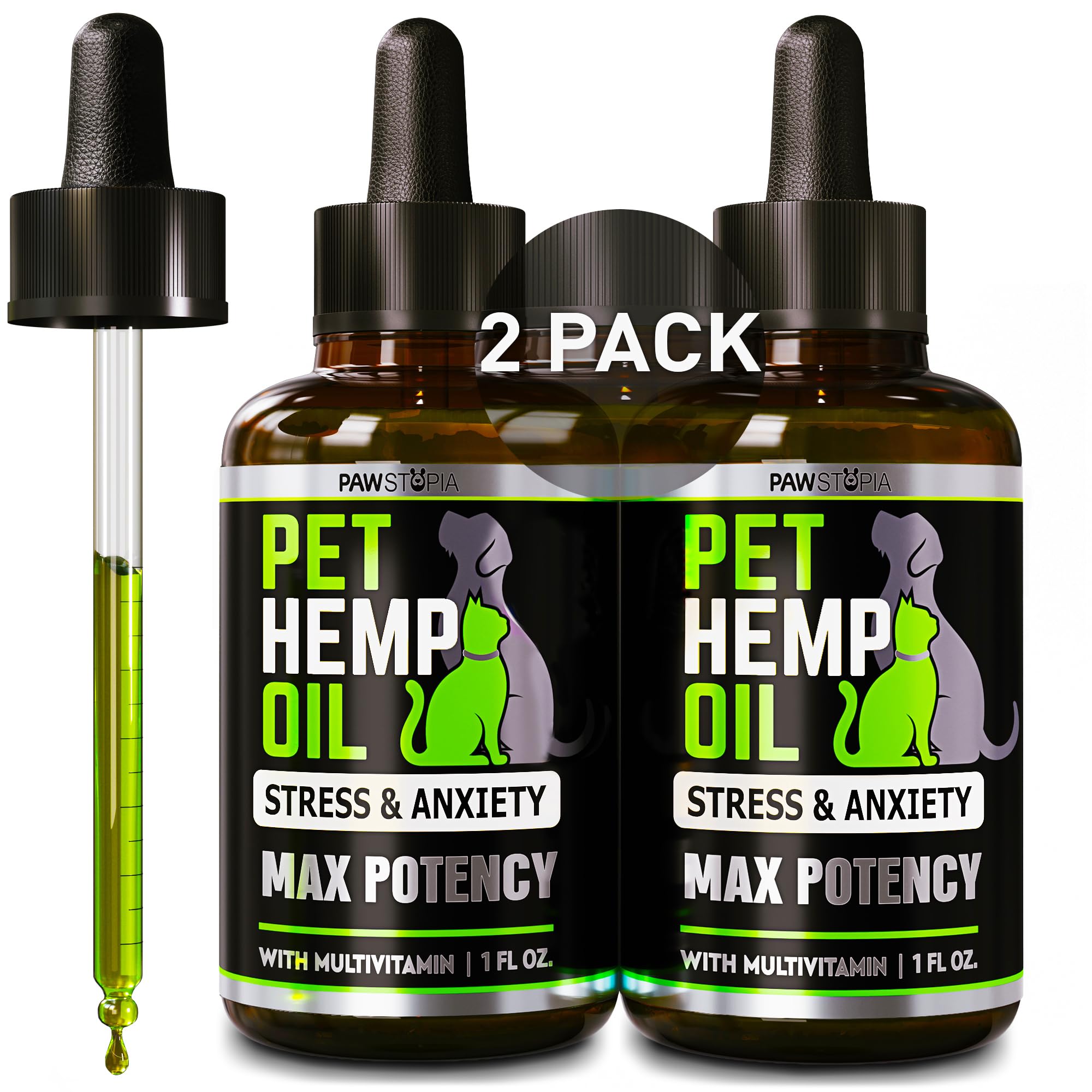 (2 Pack) Hemp Oil for Dogs and Cats - Helps Pets with Anxiety, Pain, Stress, Sleep, Arthritis, Seizures Relief - Cat Anxiety Rel