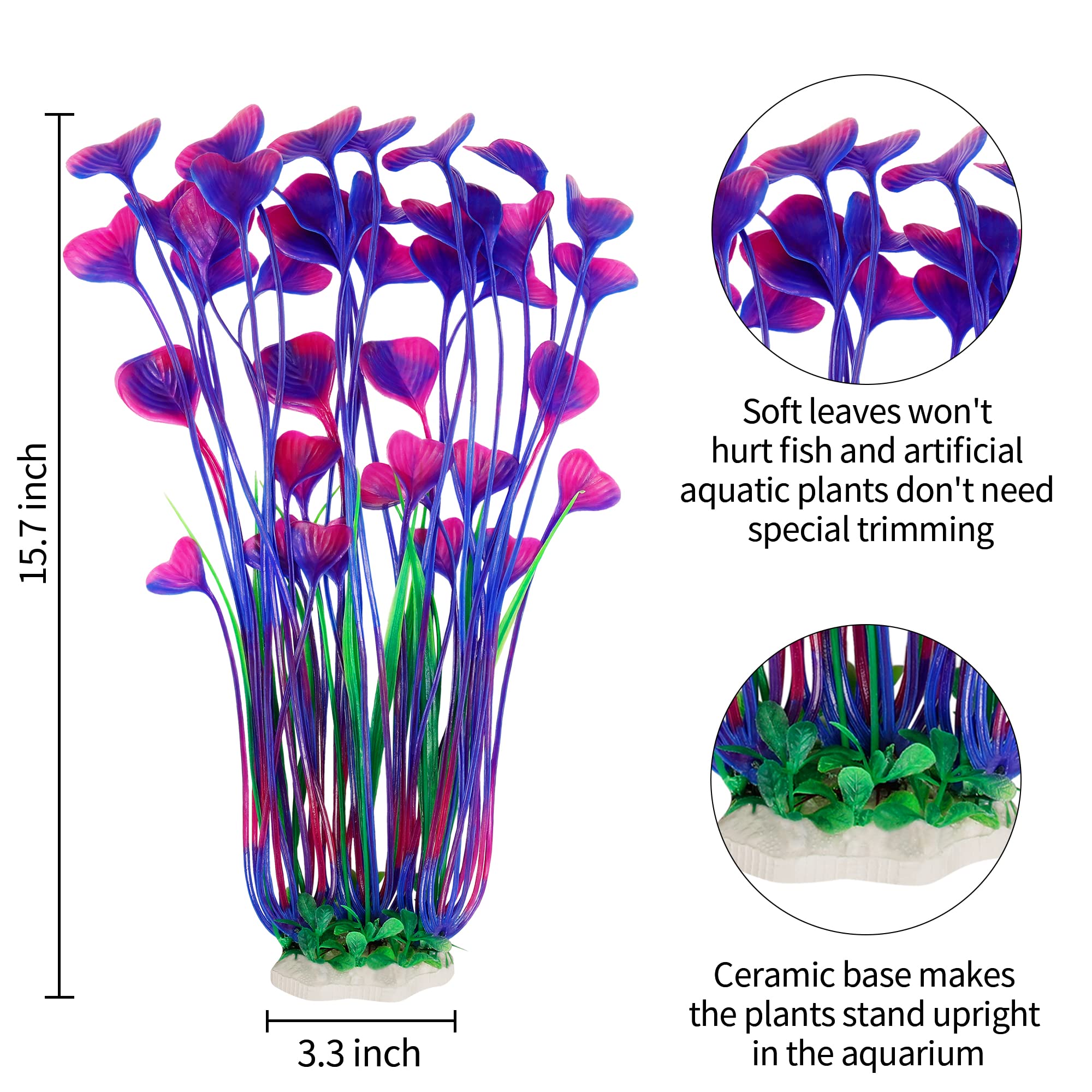 MyLifeUNIT Aquarium Plants, 2 Pack Tall Plastic Plants for Fish Tank Decorations, 15.75 Inches (Purple)