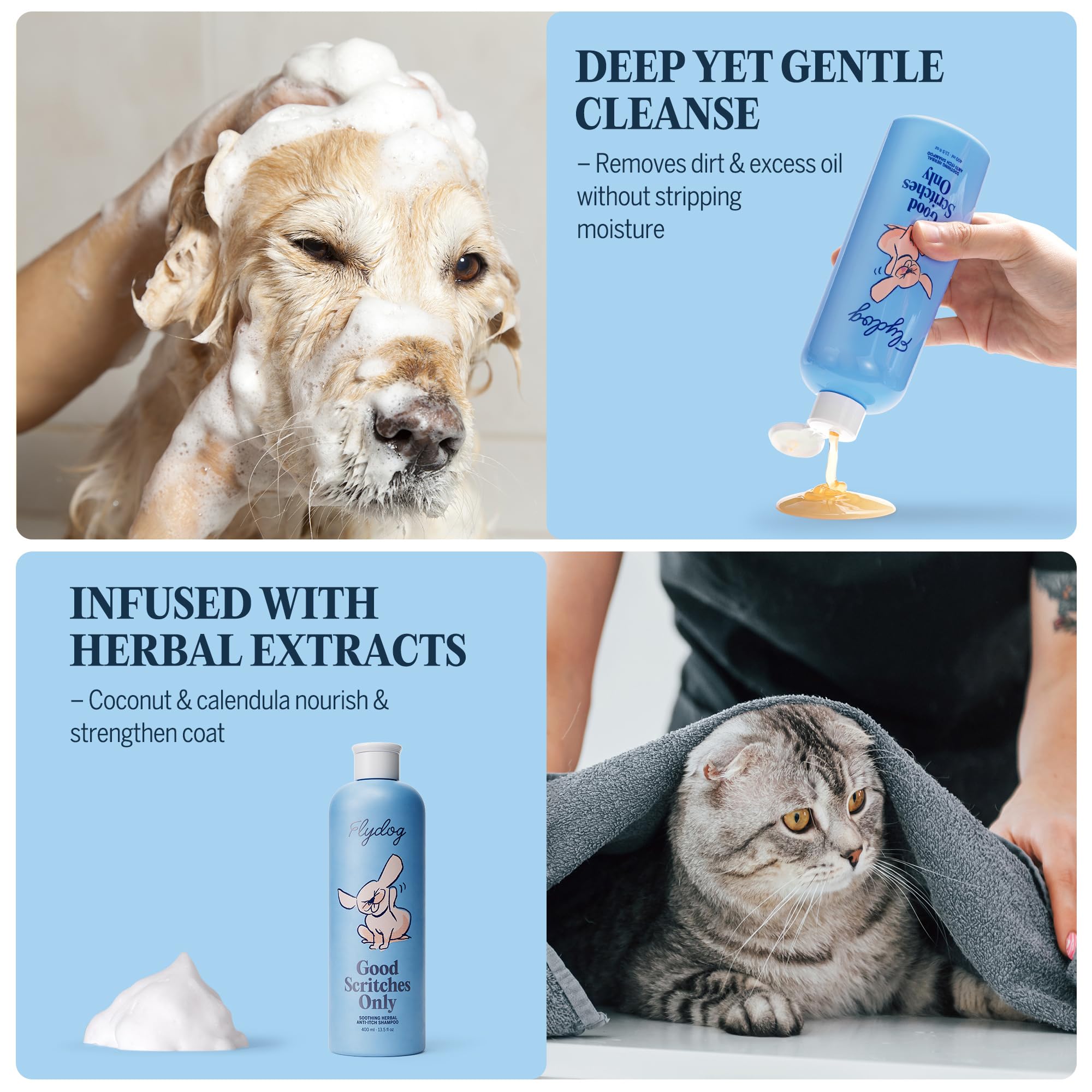 Flydog Dog Shampoo for Itchy Skin Relief - Herbal, Hypoallergenic, Deodorizing, 16 oz, Blue