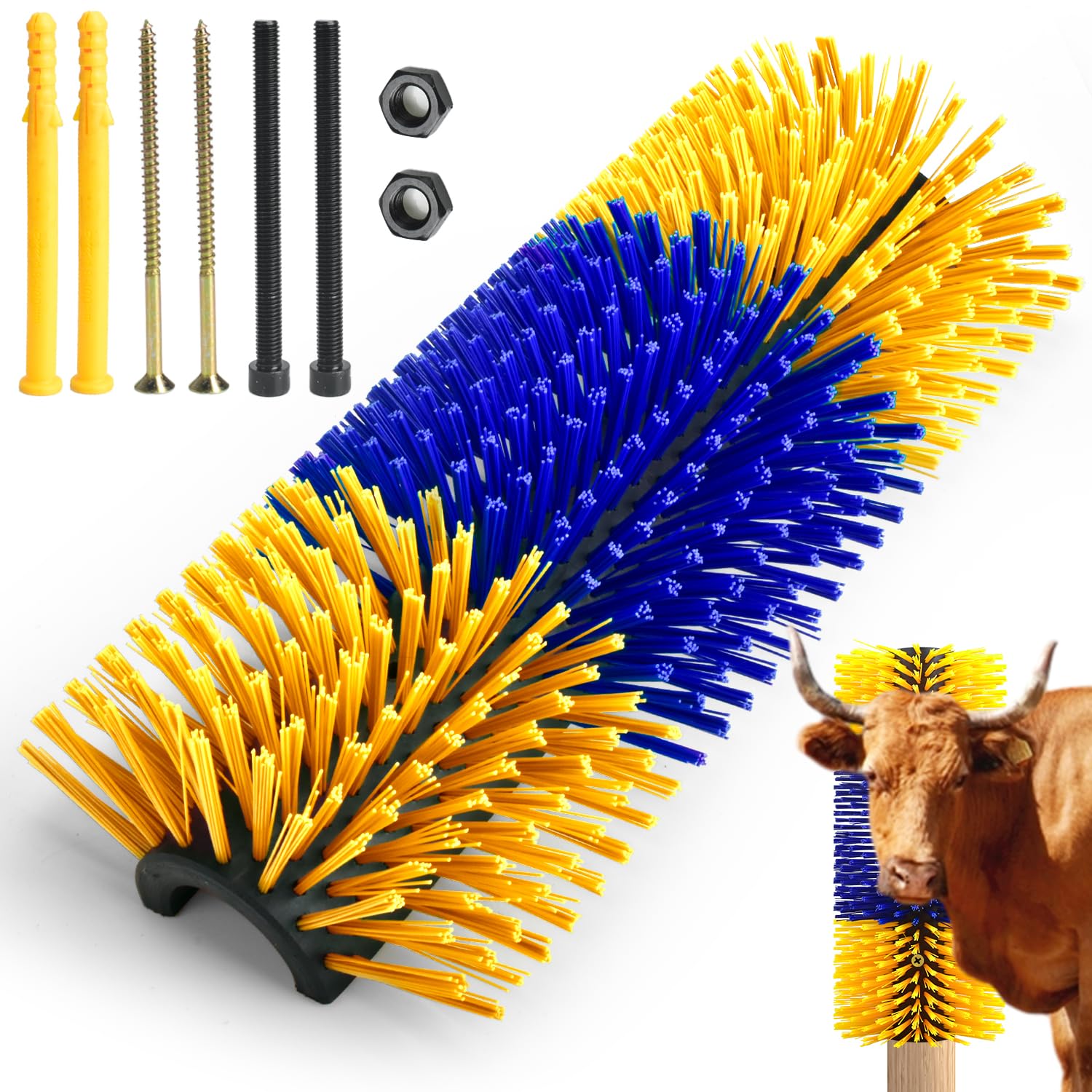 Conli 2 Pcs Livestock Scratching Brush With 8 Screws, Horse Brushes For Grooming, Cow Scratcher Goat Scratching Post Relieves It