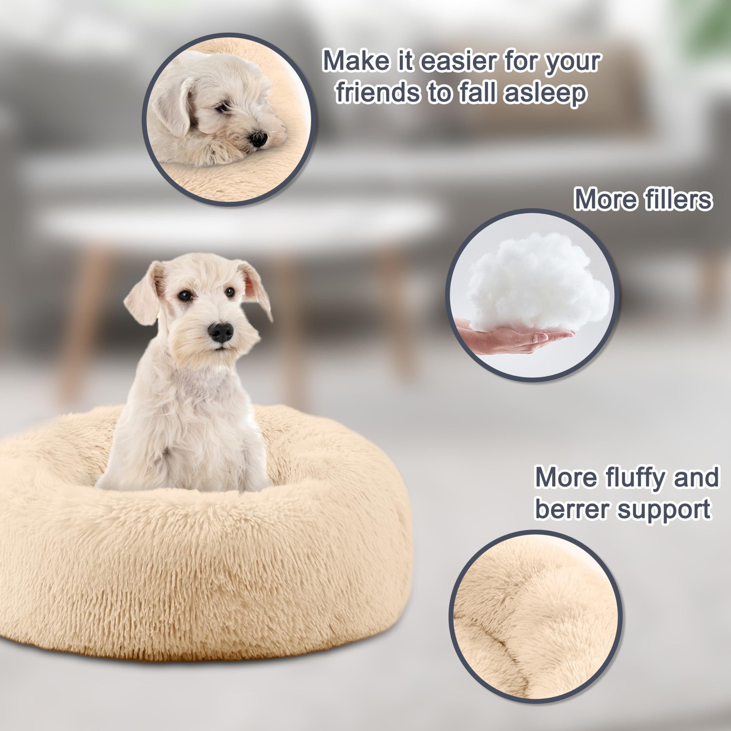 Elsker&Home Calming Dog & Cat Bed,Donut Washable Warming Soft Round 23 Inches Dog Beds For Small Dogs,Anti-Anxiety Fluffy Plush