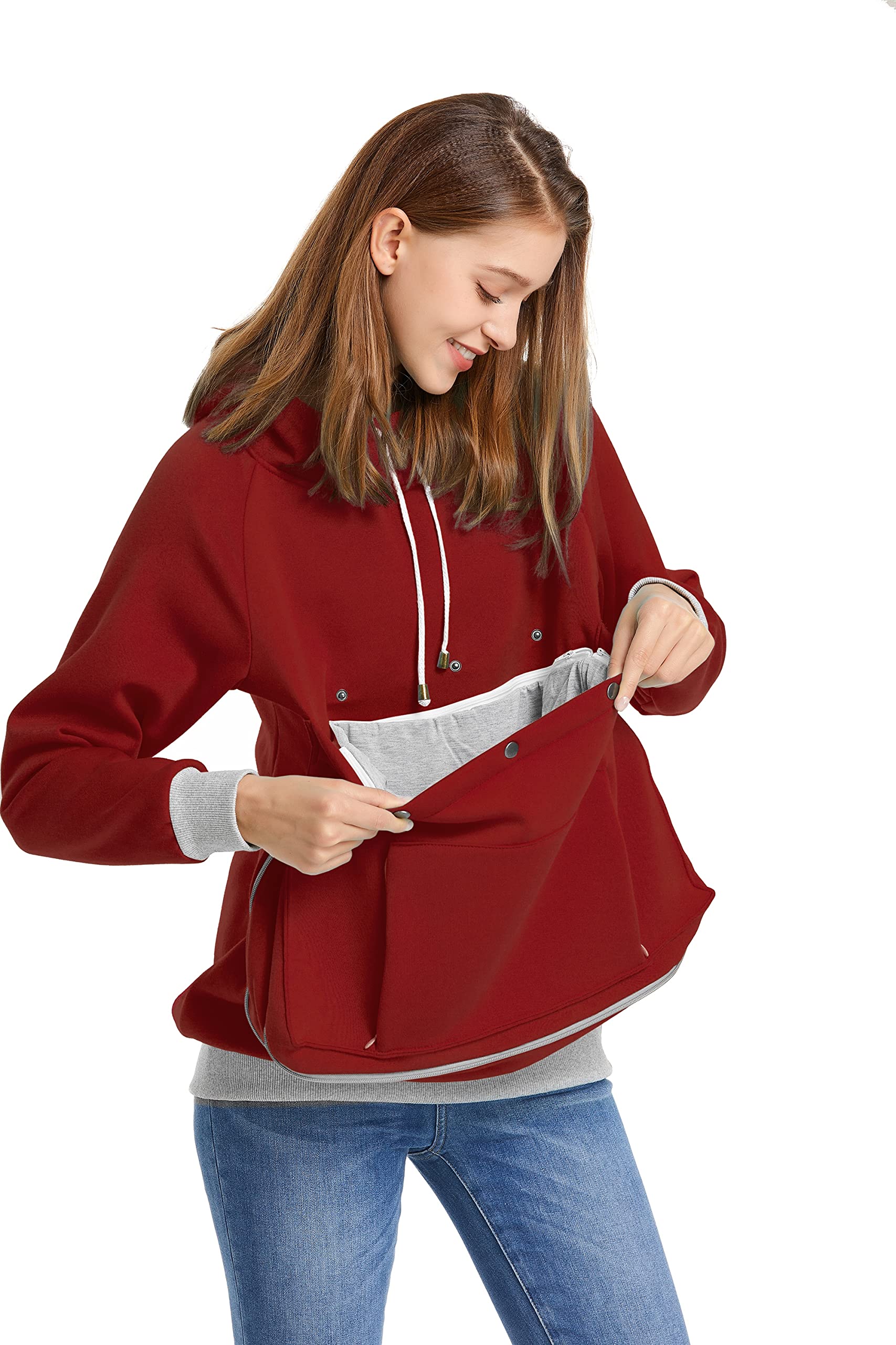 Alyc Cat Dog Carrier Hoodie Large Pet Pouch Sweatshirt Puppy Kitten Holder Pullover Top Kangaroo Hoodies For Women Burgundy
