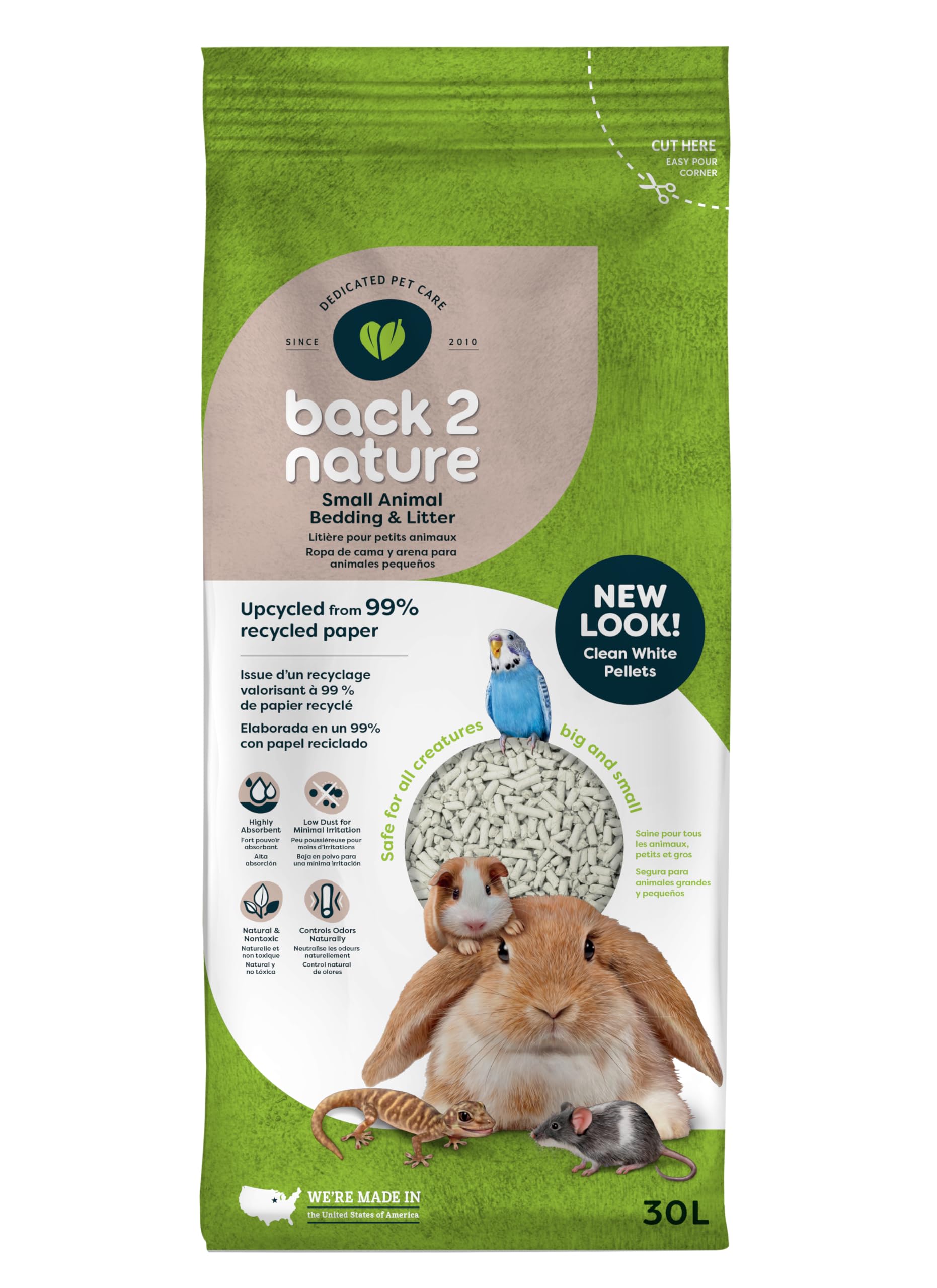 Back 2 Nature Small Animal Bedding & Litter - Upcycled From 99% Recycled Paper | Highly Absorbent & Long Lasting Odor Control | 