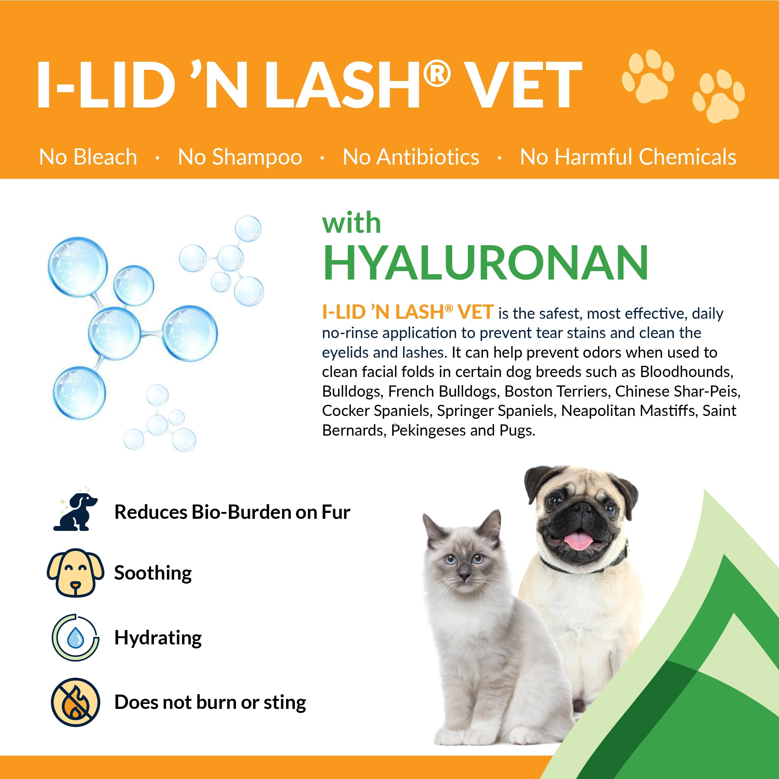 I-LID N LASH Vet Dog Eye Wipes - Best Tear Stain Remover for Dogs (60 Wipes) | Prevents Puppy Tear Stains with Hyaluronan | Cat