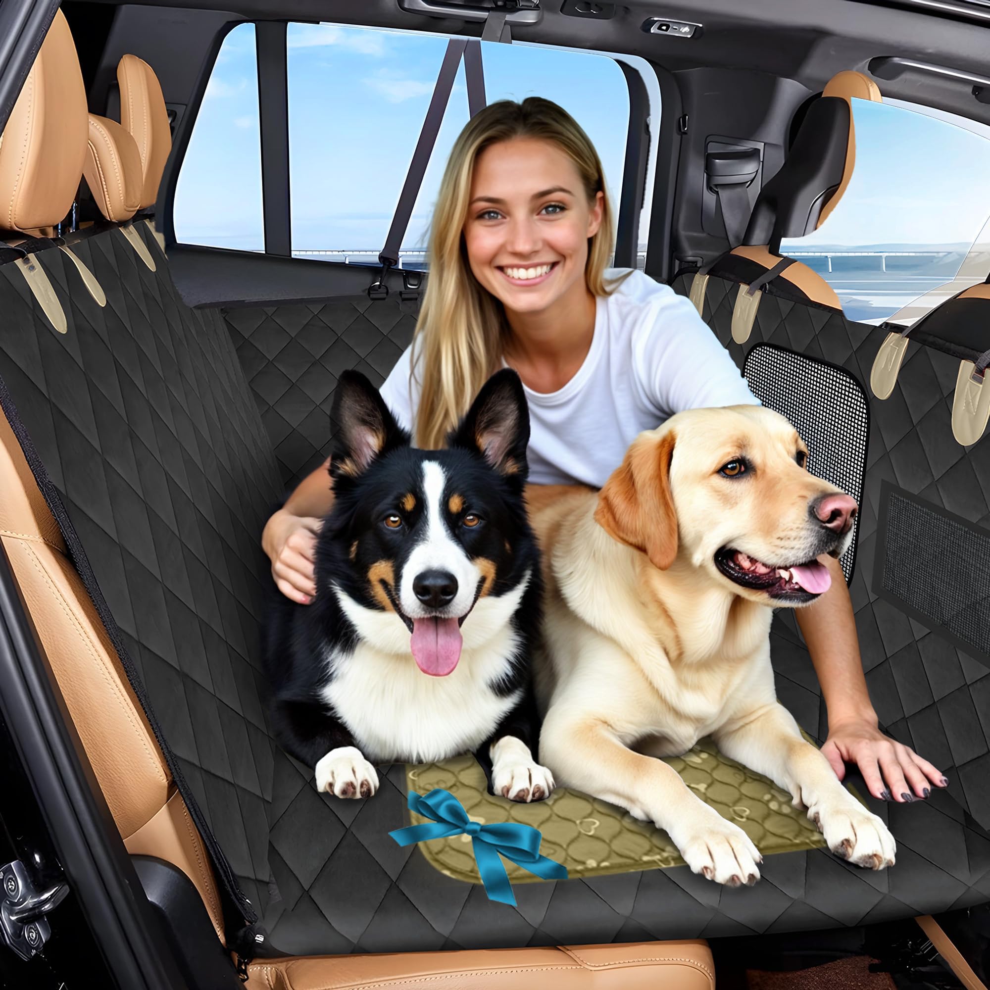 Waterproof Dog Car Seat Cover For Back Seat With Hard Bottom Inserts - Dog Hammock For Car, 600D, Suv, And Trucks - Pet Car Seat
