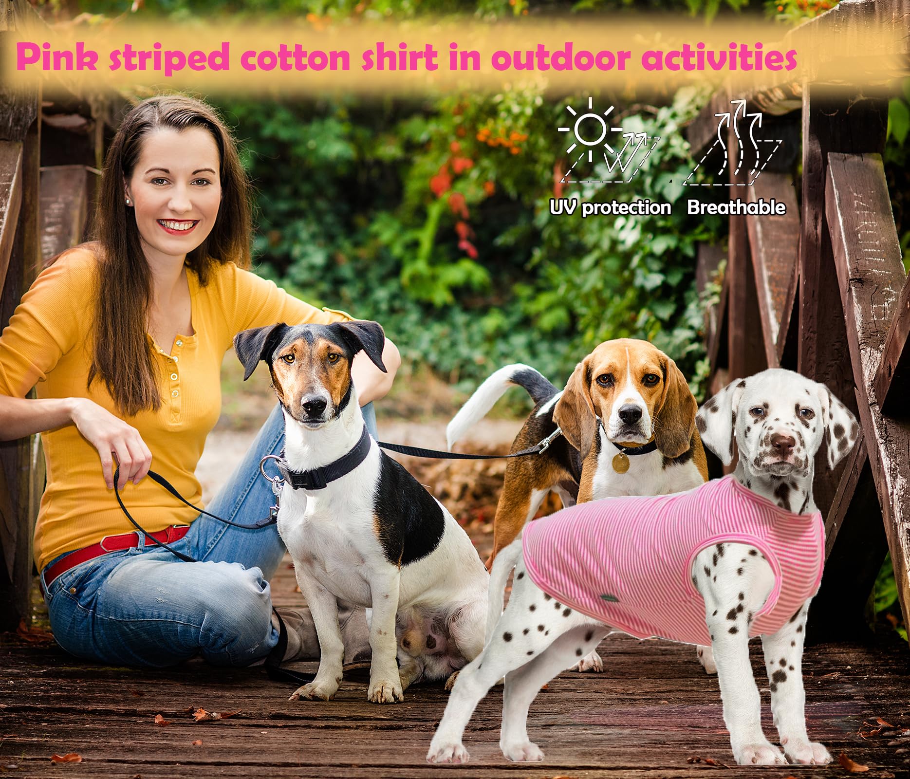 Sychien Dog Shirt,Combed Cotton T-Shirts,Soft Cool Boy Girl Tee for Large Dogs Labrador,Pink Rose Striped XXL