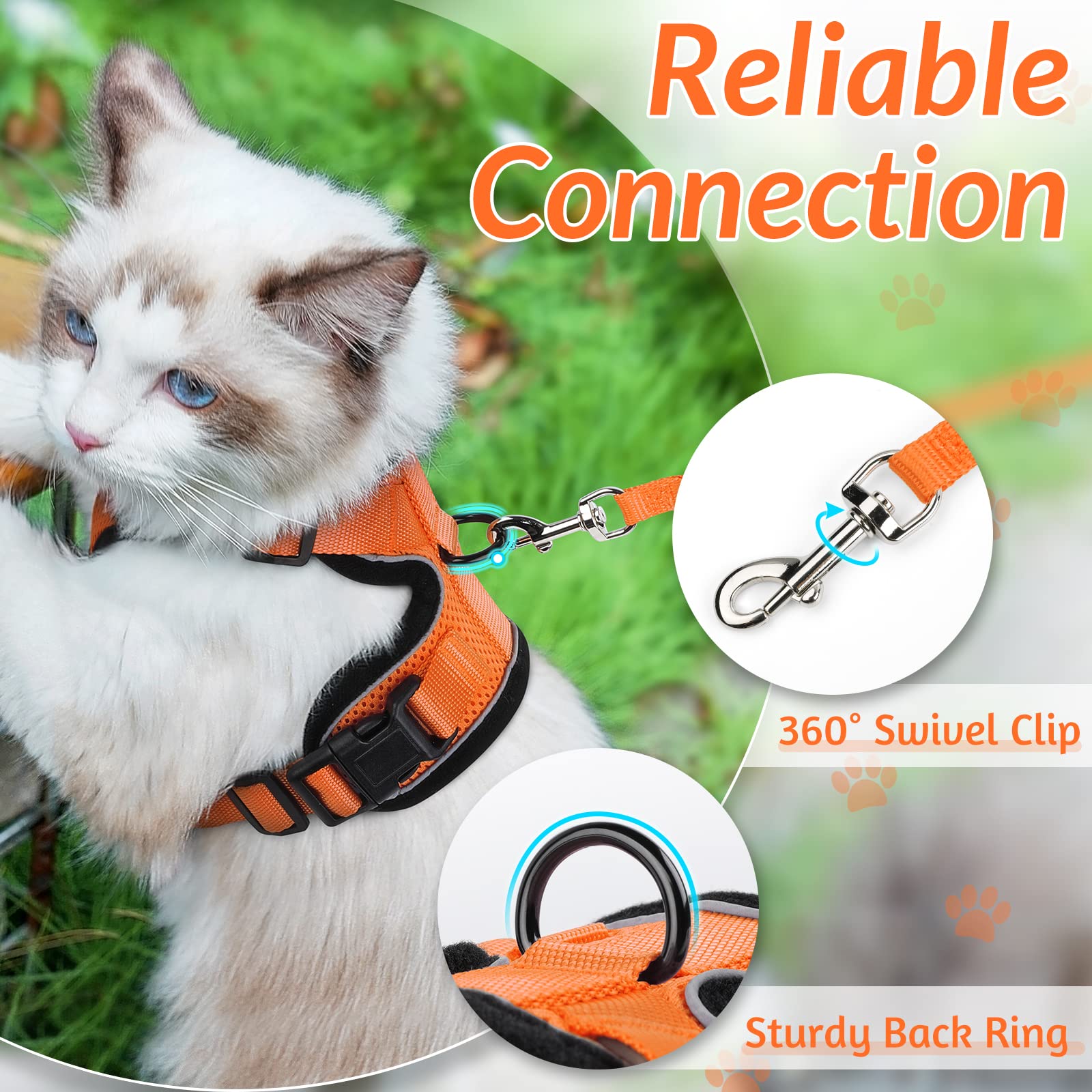 Rabbitgoo Cat Harness And Leash For Walking, Escape Proof Soft Adjustable Vest Harnesses For Cats, Easy Control Breathable Reflective Strips Jacket, Orange, Xs