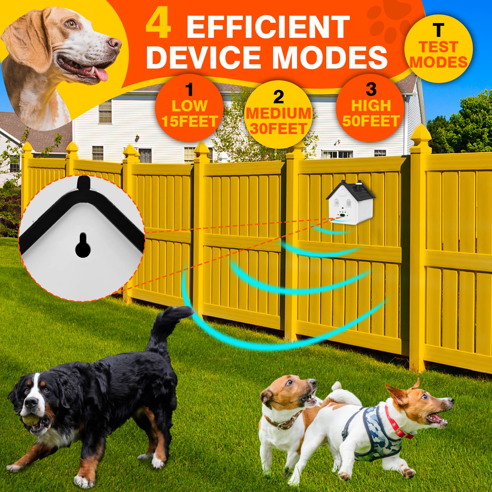 2-In-1 Anti Barking Device, Ultrasonic Dog Barking Deterrent Devices Safe For Dogs, Dog Barking Control Devices Up To 50 Ft Rang