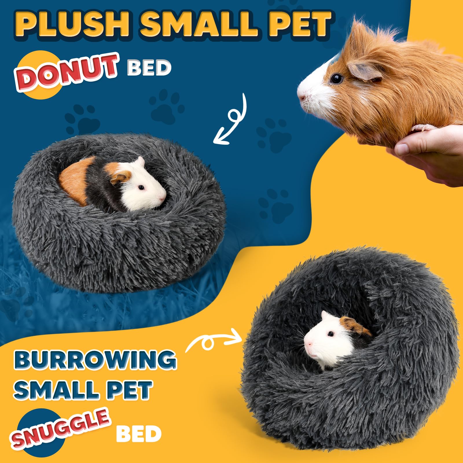 Oneju Plush Guinea Pig Bed, Small Pet Hideout, 13 X 13 X 3.54 Inches, Dark Grey