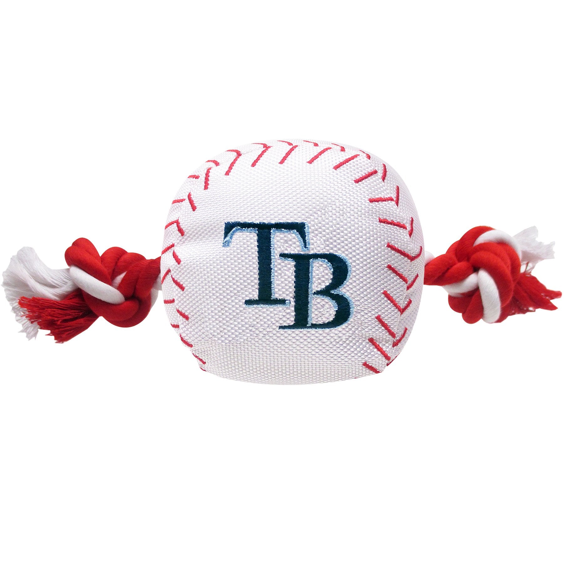 Mlb Tampa Bay Rays Baseball Rope Toy For Dogs & Cats. Tough Nylon, Sporty Baseball Design, Heavy-Duty Ropes With Inner Squeaker