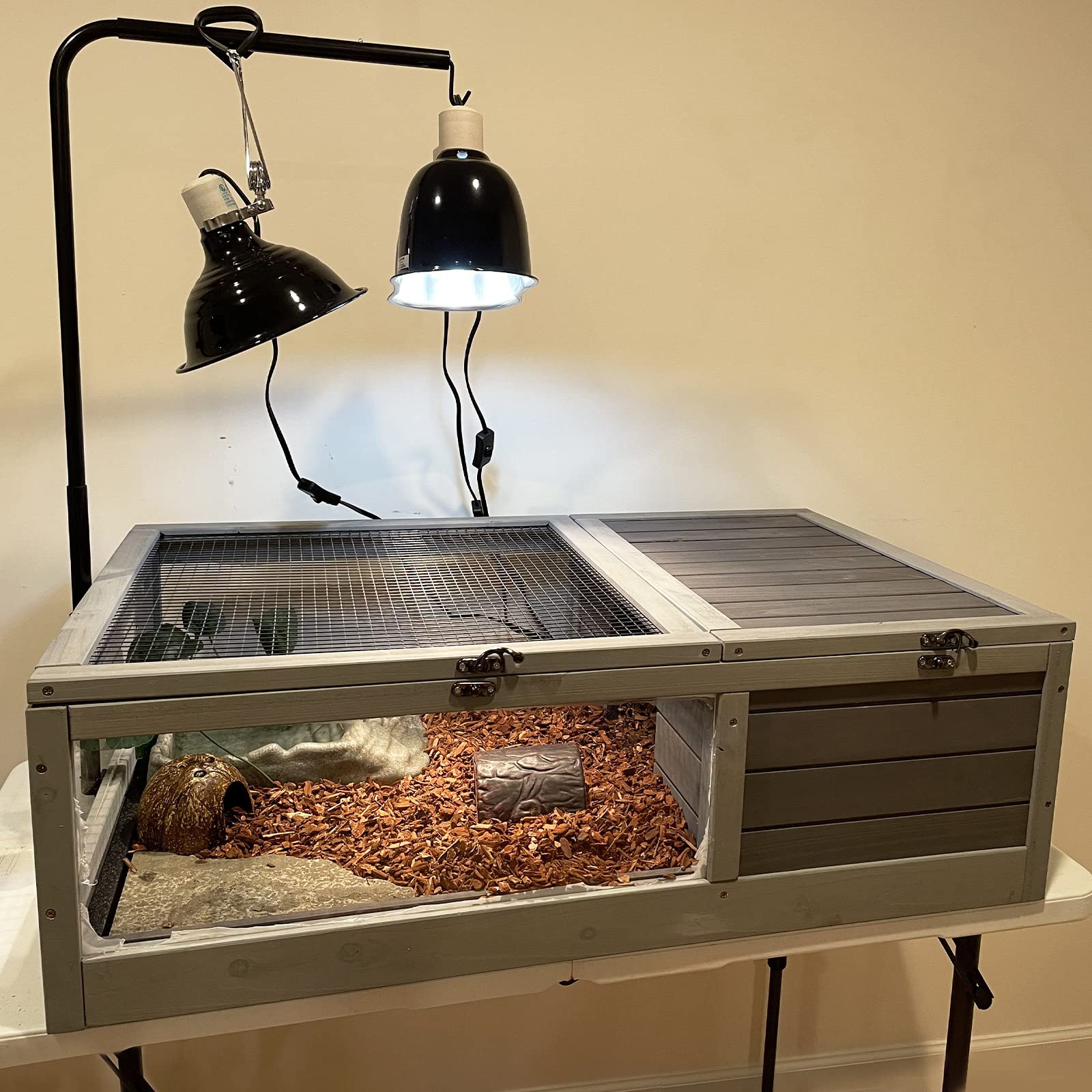 Medehoo Tortoise Habitat Indoor Tortoise Enclosure Large Wooden Turtle House Outdoor Small Animals Reptile Cage, Two Trays, Ligh