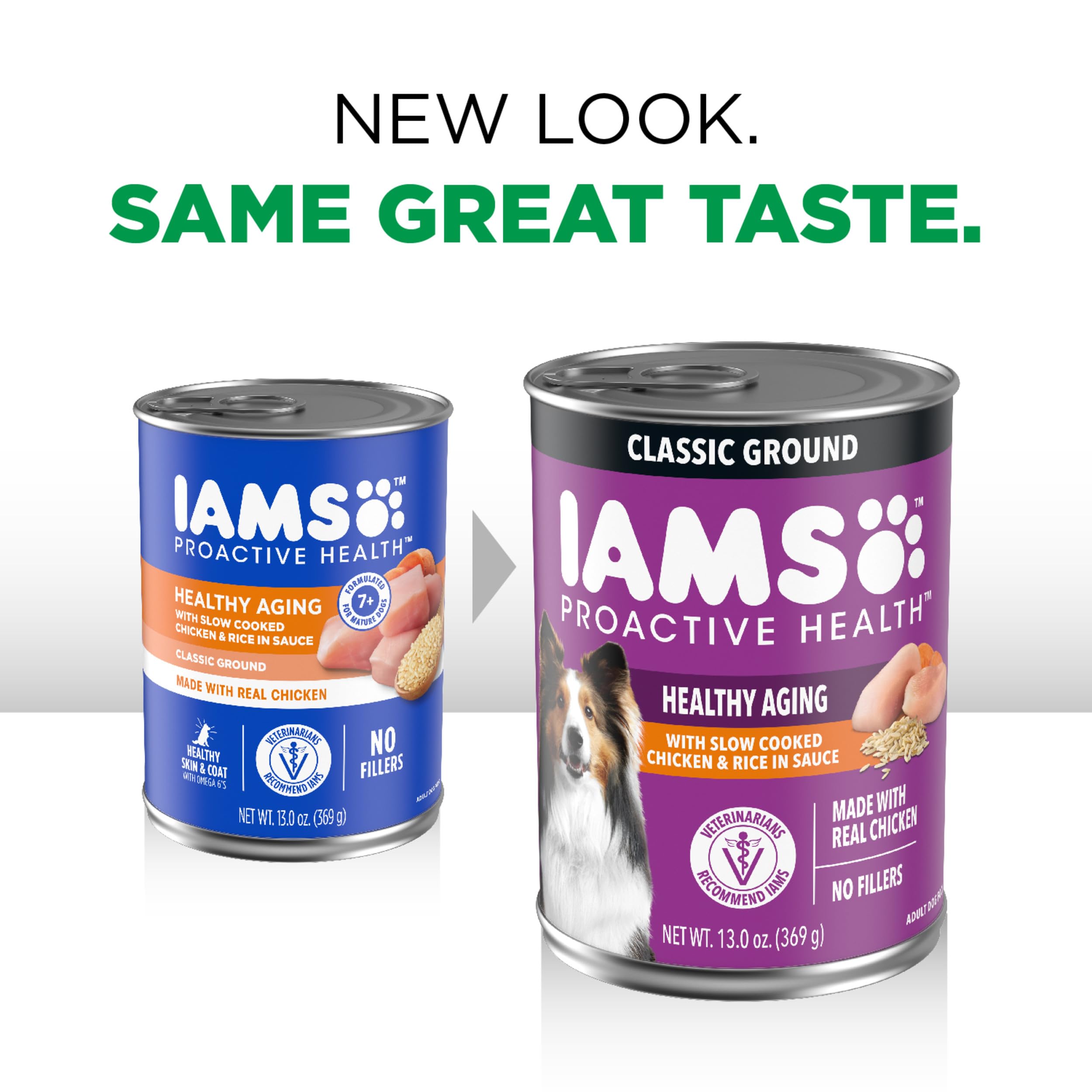 IAMS Proactive Health Healthy Aging Wet Dog Food Classic Ground with Slow Cooked Chicken and Rice, 13 oz. Cans, Pack of 12