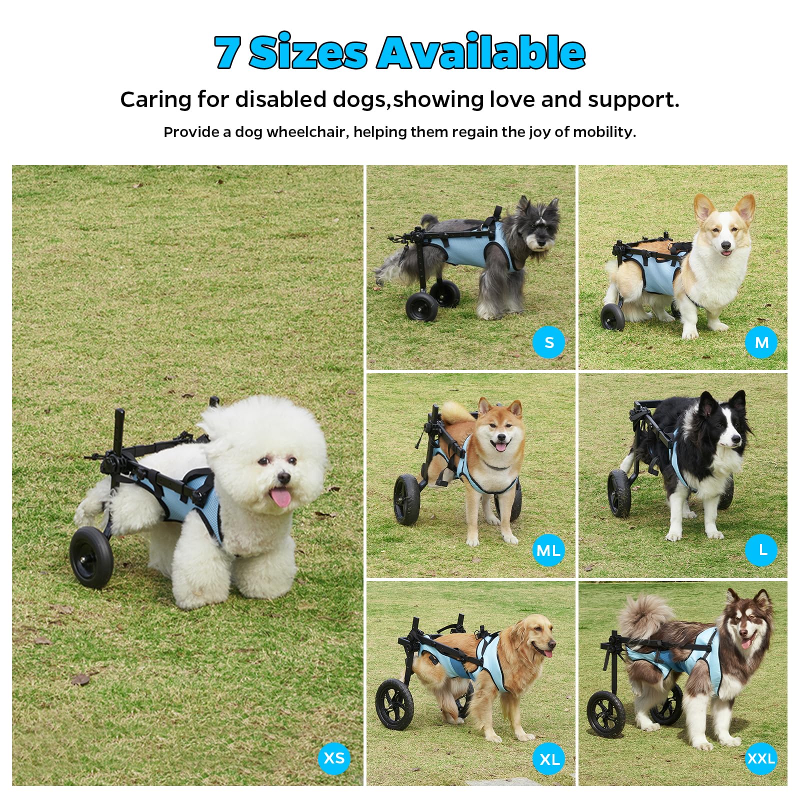 New Adjustable Small Dog Wheelchair for Back Legs, Walking Pets Dogs Wheelchairs,Doggy Wheelchair with Disabled Hind Legs, Mobil