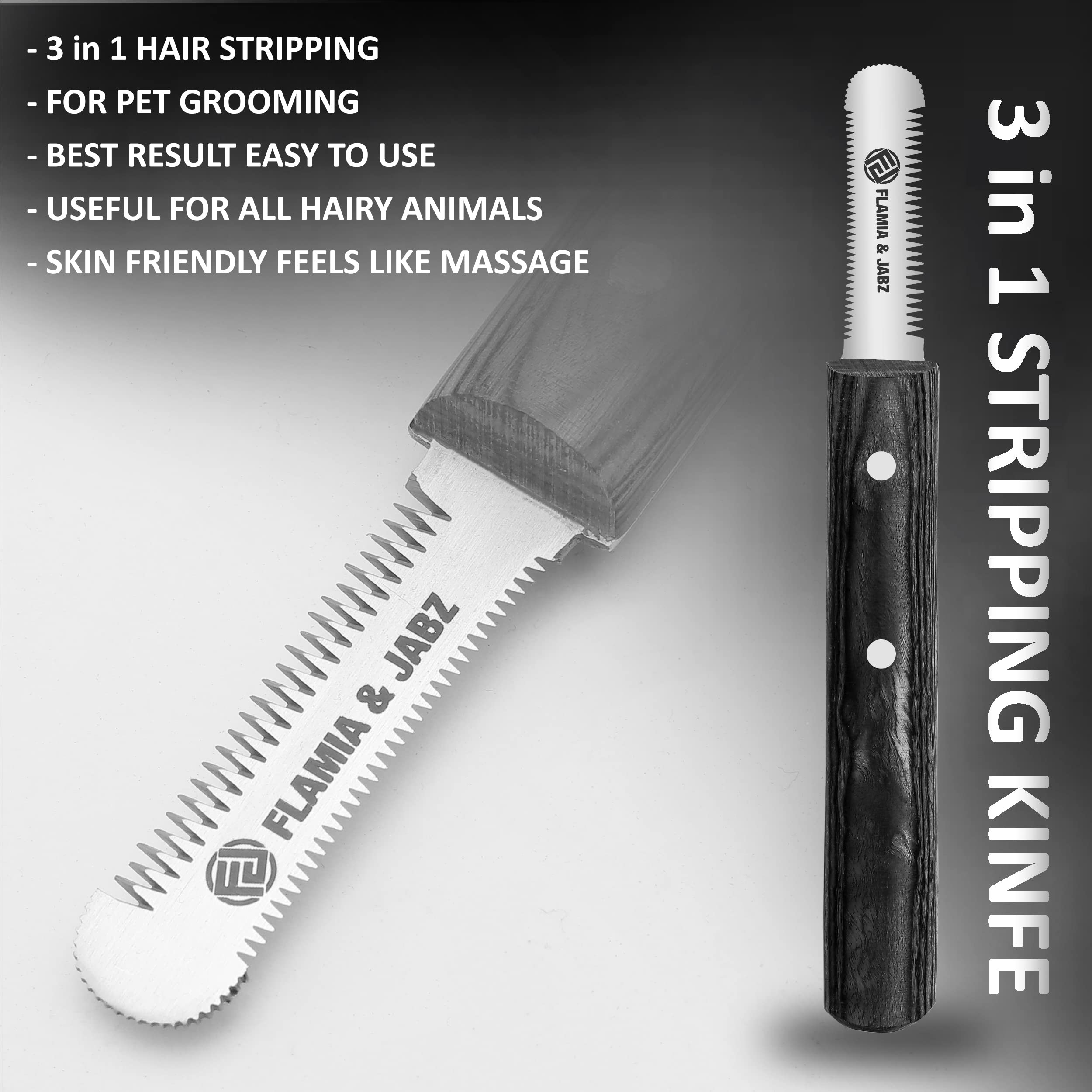 Flamia & Jabz Fj Professional Stripping Knife Kit (6 Pieces Set) For Dogs & Pets, Wooden Handle Grip With Stainless Steel Blade (Right Handed) (Black)