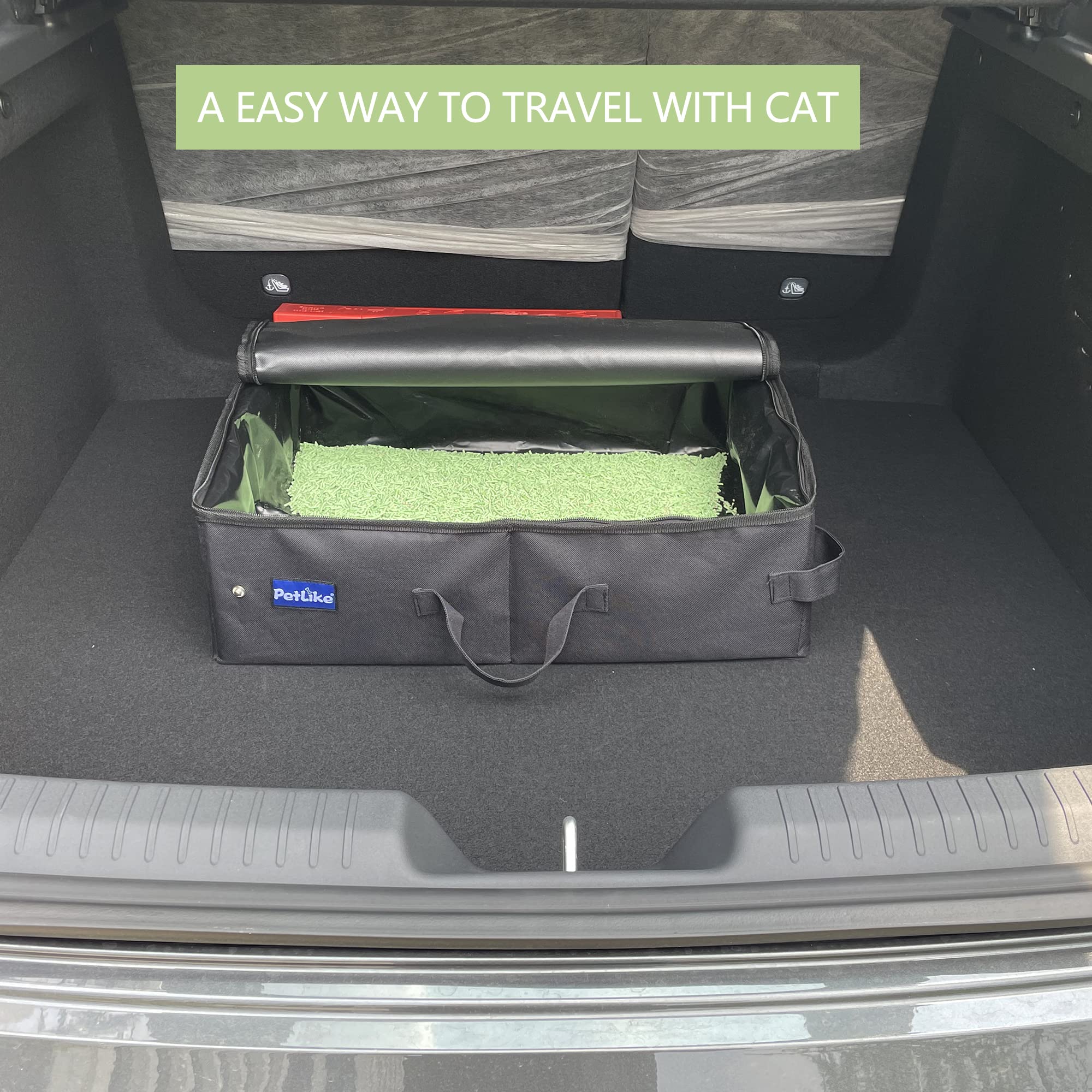 Petlike Travel Cat Litter Box, Leak-Proof Portable Litter Box, Collapsible Toilet Tray Carrier For Small Medium Cats (Large, Bla