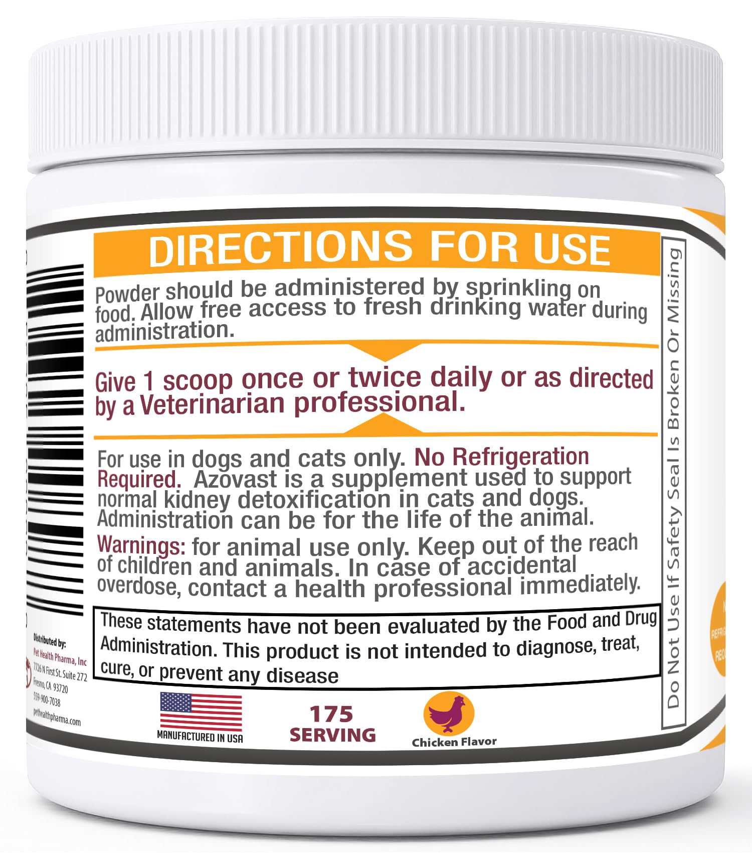 Pet Health Pharma Azovast Powder for Dogs & Cats, 4 Oz - Supports Kidney Function, 175 Scoops, No Refrigeration Needed, Made in U.S.A.