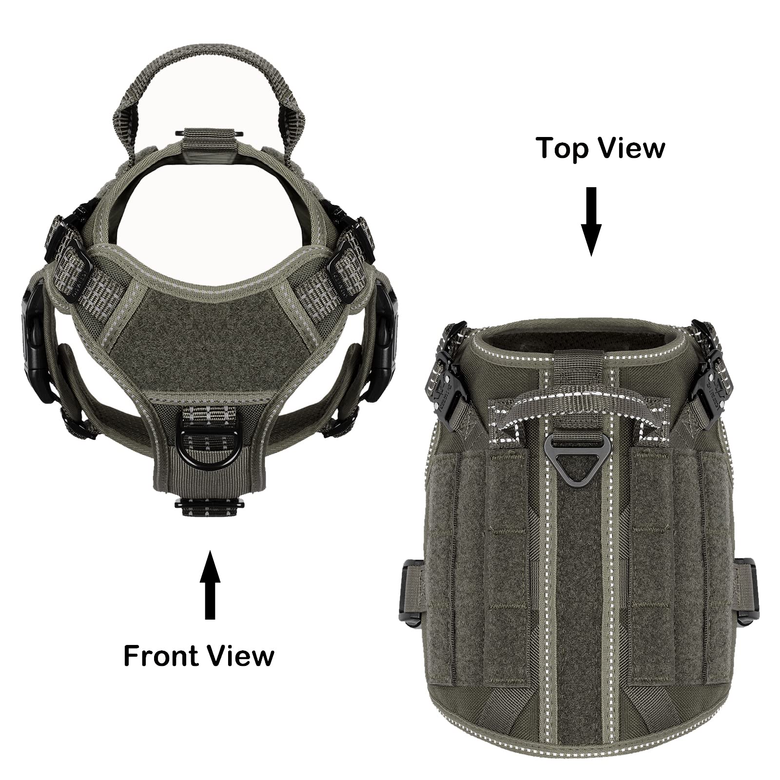Icefang Tactical Dog Harness,2X Metal Buckle,Working Dog Molle Vest With Handle,No Pulling Front Leash Clip,Hook And Loop Panel