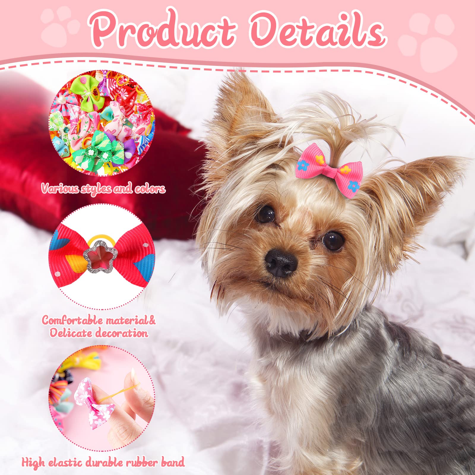 Reginary 300 Pack Dog Bows Grooming Cute Dog Hair Bows Girl With Rubber Bands Small Puppy Bowknots Colorful Hair Accessories For