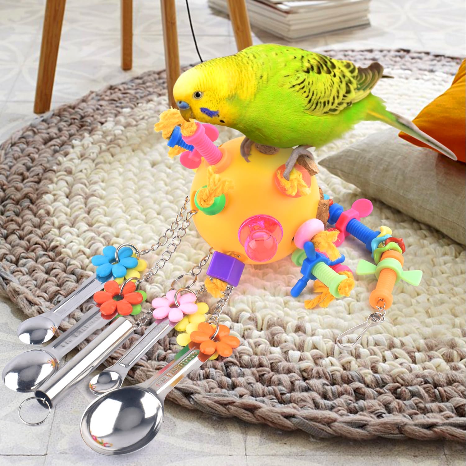 KATUMO Bird Toys Pull Spoons Colorful Acrylic Stick Toys Parrot Chew Toy for Amazon Parrot, African Grey, Conure, Caique, Quaker