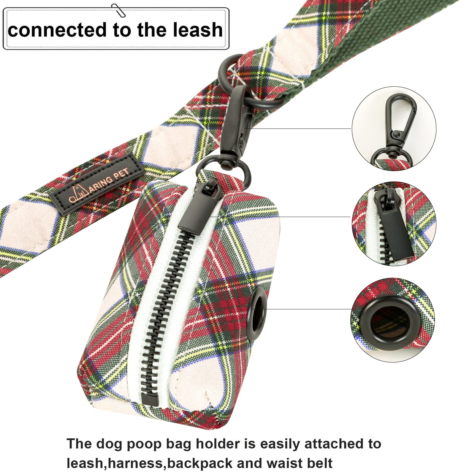 Aring Pet Dog Poop Bag Dispenser, Cotton Doggy Poop Bags Holders Attach To Any Leashes, Portable Washable Christmas Pet Waste Po