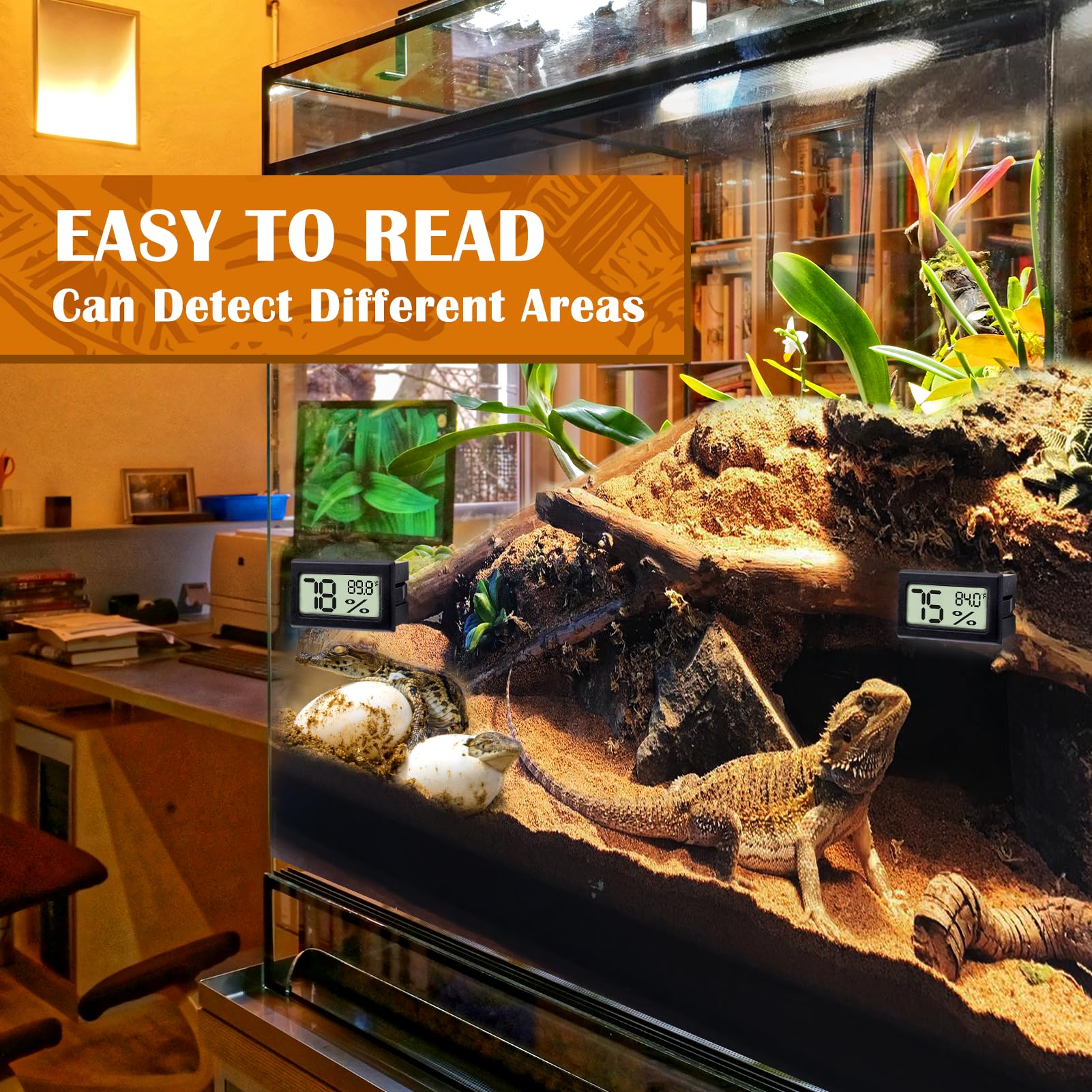 Palksky Bearded Dragon Tank Accessories, 2PCS Reptile Terrarium Thermometer and Humidity Gauge for Jumping Spider, Leopard Gecko