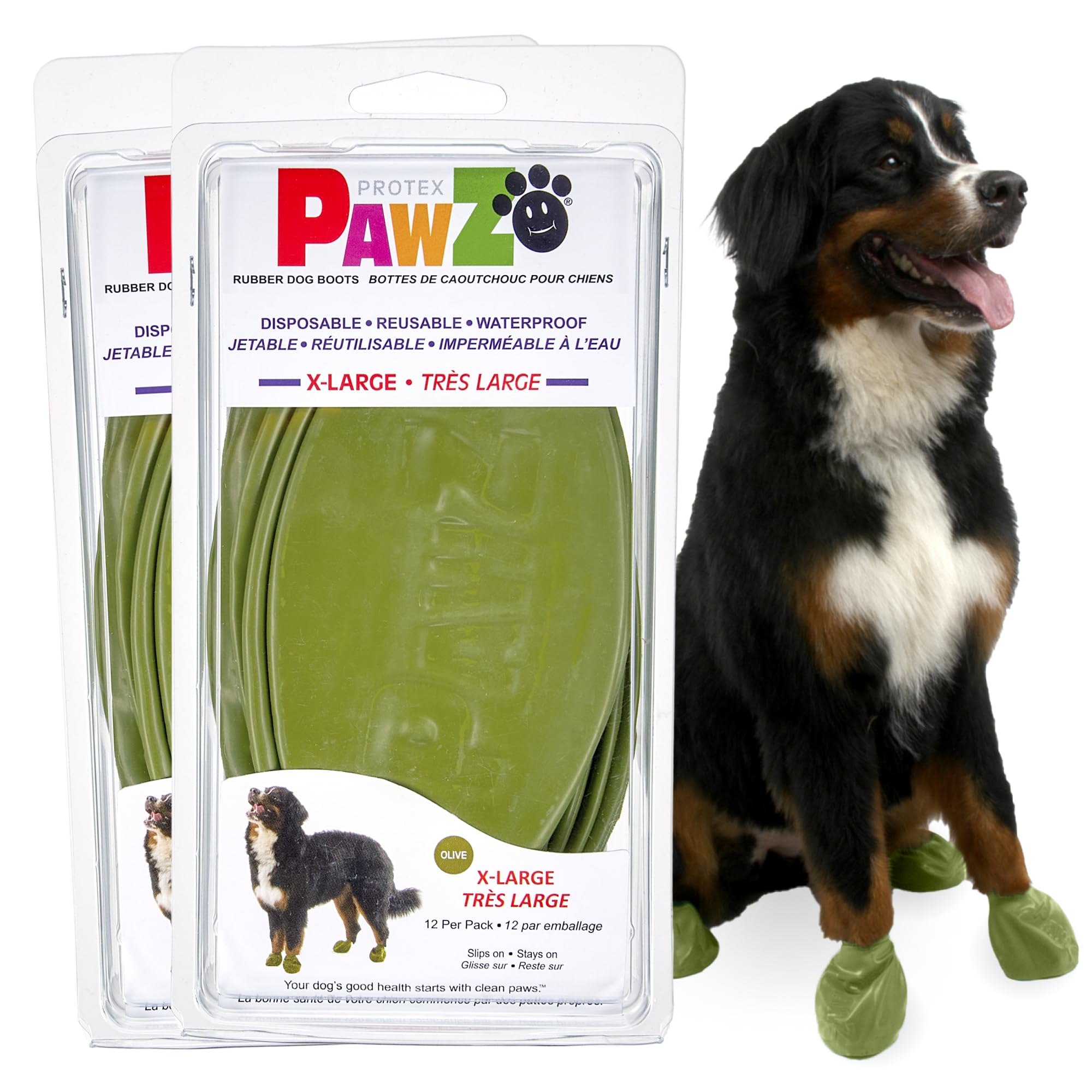 PawZ Rubber Dog Boots for Paws up to 3, 24 Total (2 Packs of 12) - All-Weather Dog Booties for Hot Pavement, Snow, Mud, and Rain