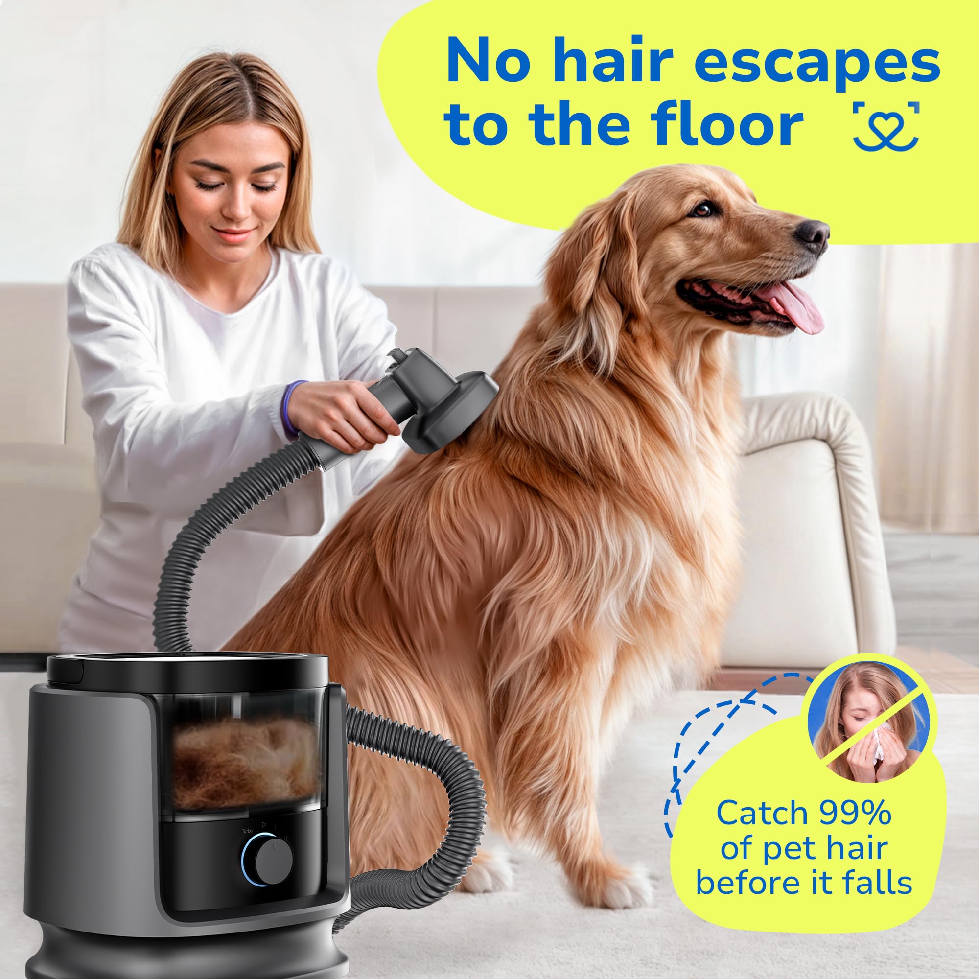 Pet'S Dream Dog Grooming Vacuum Kit, 3.5L Dust Cup, Low Noise, 4 Suction Modes, Hepa Filter, Black, For Dogs