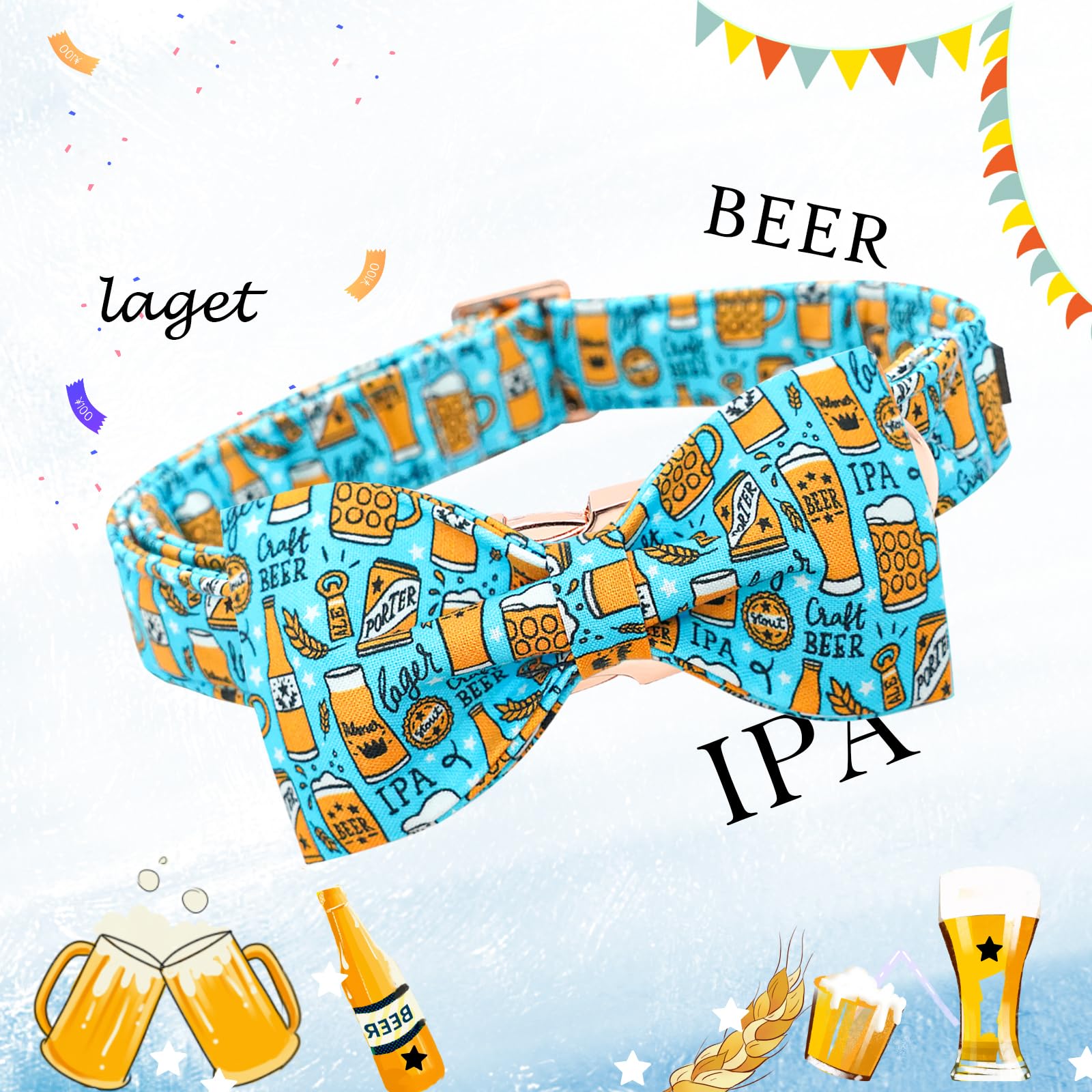 Lionheart glory Dog Collar Bow Collar Blue Dog Collar with Bow Party Collar Dog Boy or Girl Soft Durable Adjustable Dog Collars