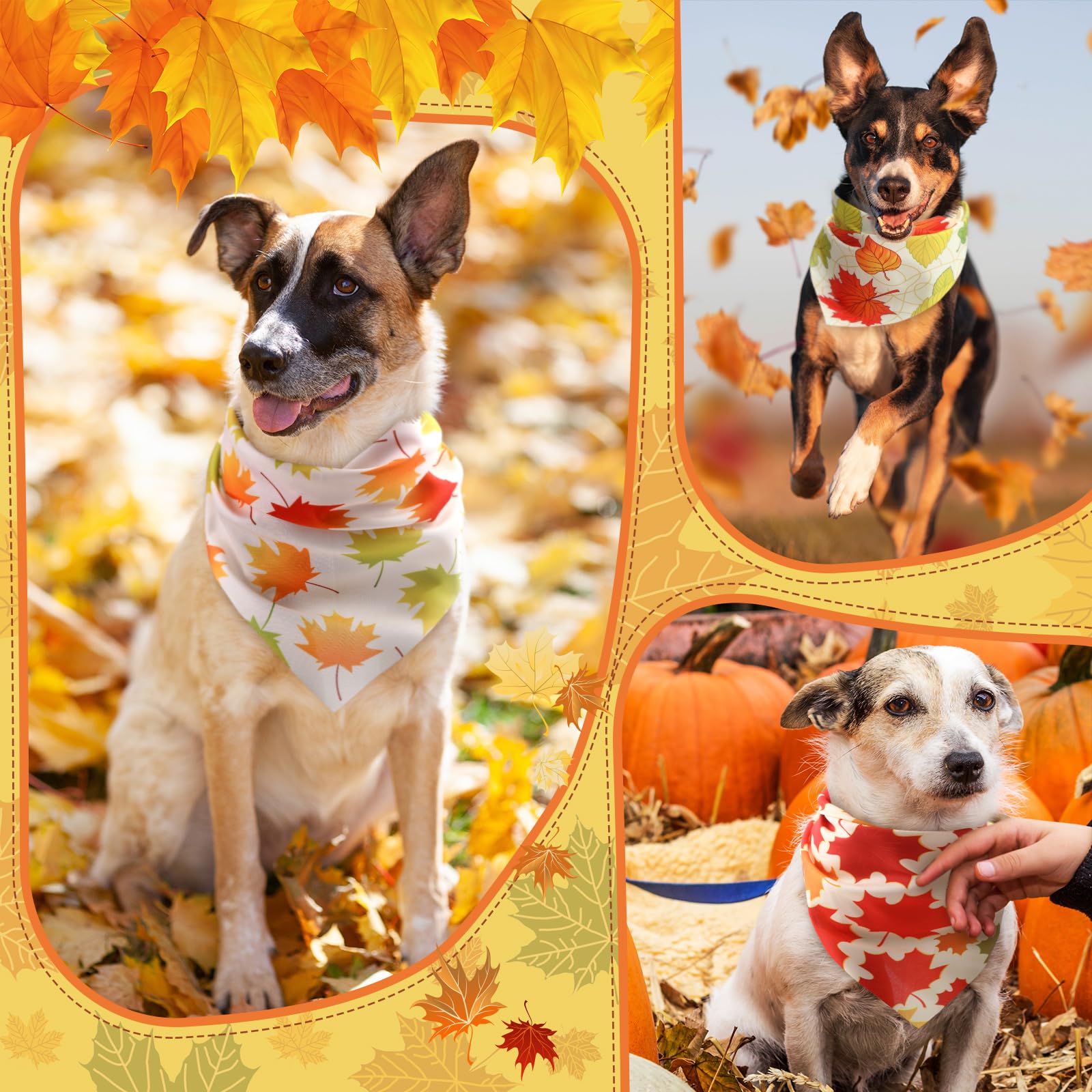 Chunful 100 Pieces Fall Dog Bandanas Bulk Autumn Pet Bandanas with Maple Leaves Patterns Triangle Scarf Bib Kerchief Set for Sma
