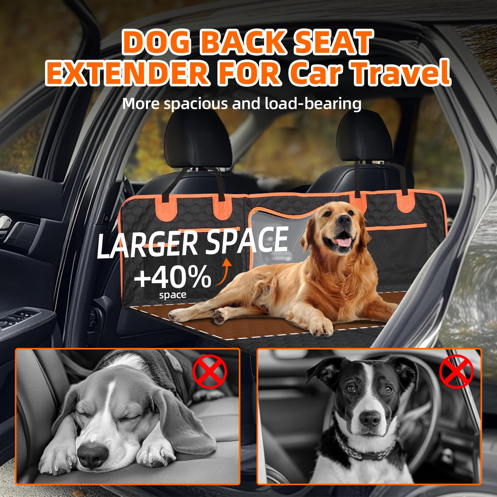 Fahkns Dog Car Seat Cover With Hard Bottom-Detachable,Back Seat Extender For Dogs 600D Heavy Duty Scratch Waterproof With Mesh W