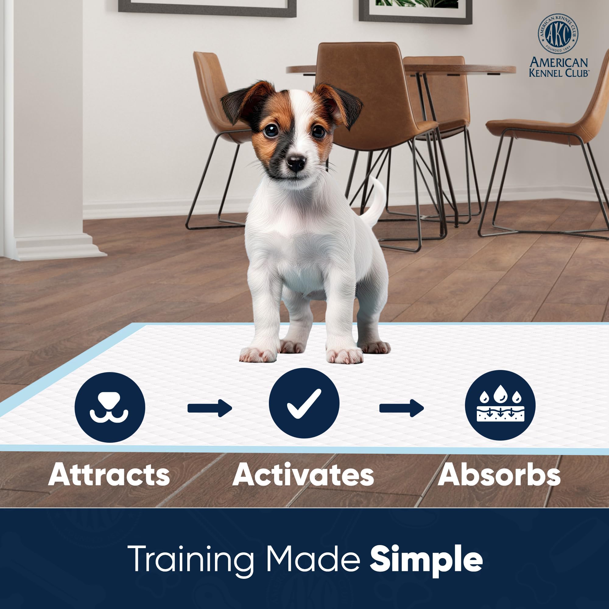 American Kennel Club Puppy Training Pads with Ultra Absorbent Quick Dry Gel - 22 x 22 Pee Pads for Dogs - 100 Count (Unscented)