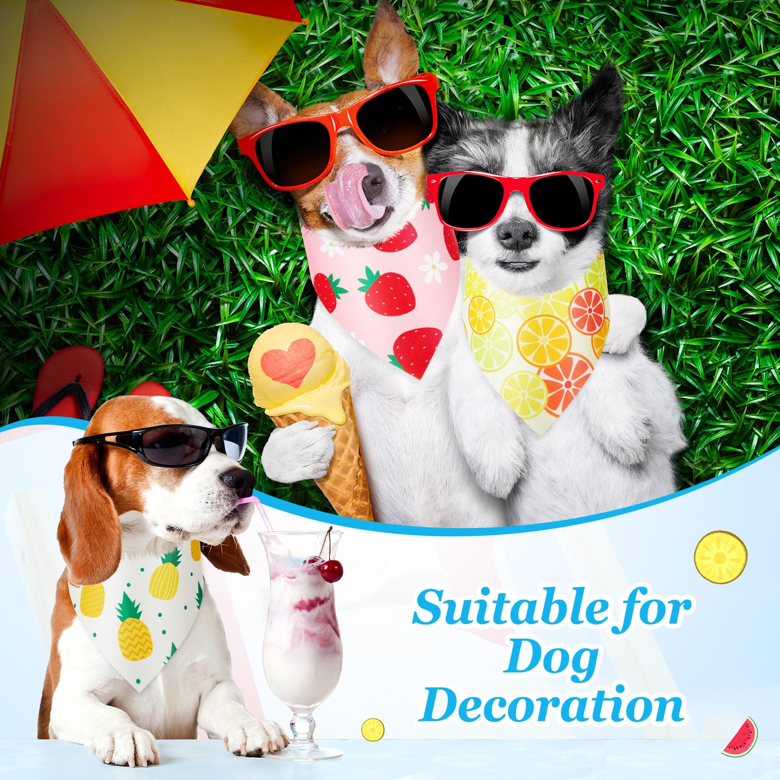 Weewooday 50 Pcs Fruit Dog Bandanas Bulk Summer Bandanas For Dogs Hawaiian Soft Bibs Adjustable Triangle Scarf For Small Medium