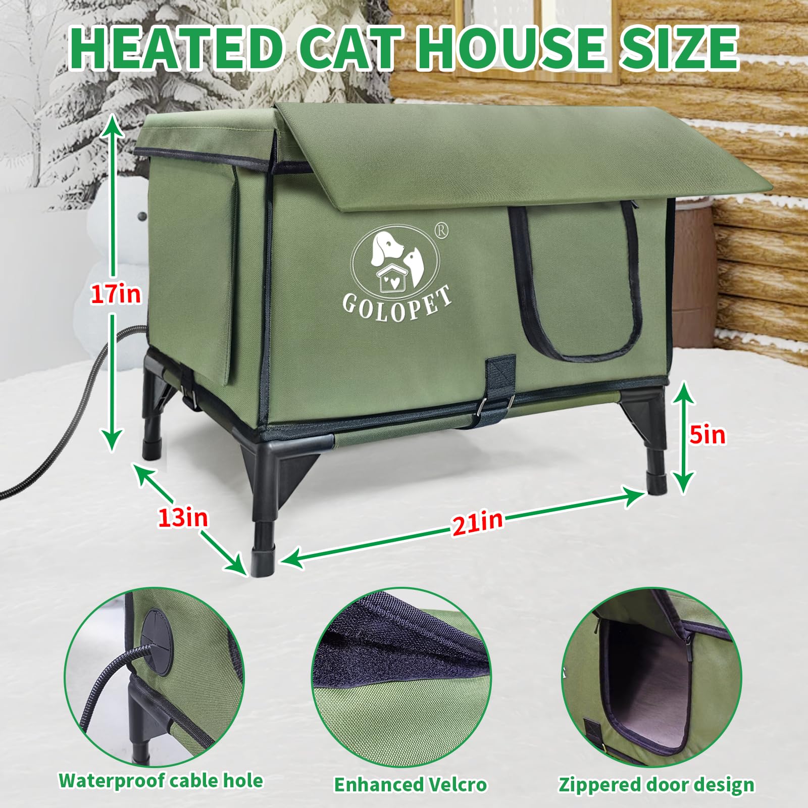 Golopet Elevated Heated Cat House For Outside Winter, Addition Of Rain-Proof Eaves,Waterproof & Insulated Feral Cat Shelter With