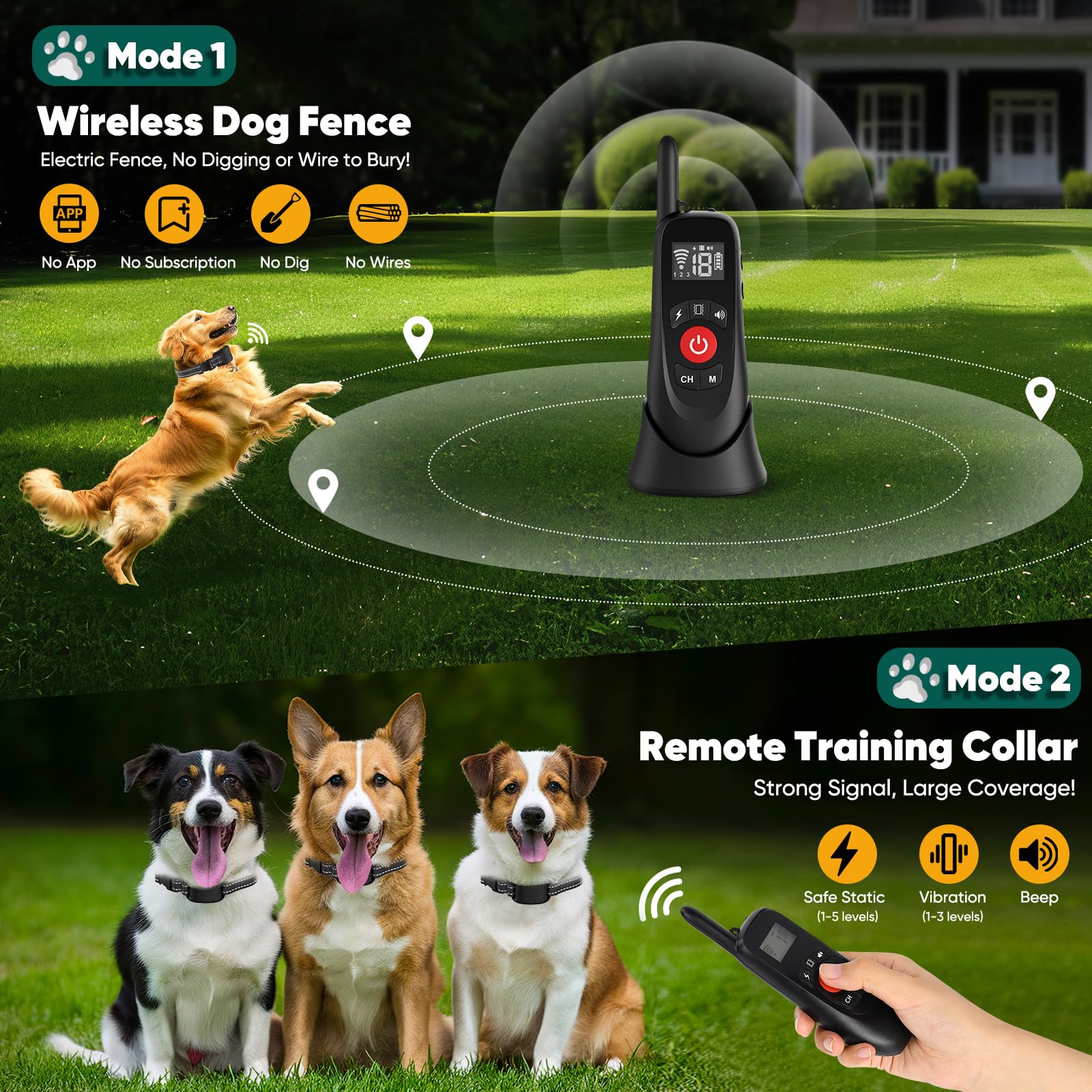 Electric Dog Fence Collar, 2025 Wireless Dog Fence & Remote Training Collar, Magnetic Charging Base, Portable Outdoor Wireless F