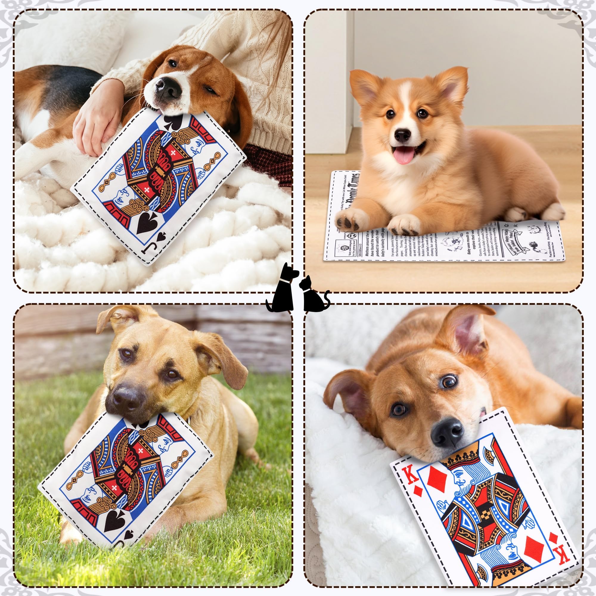 Cuweipeng Squeaky Dog Chew Toy - 4Pcs Rustling Newspaper Poker Soft Plush Dog Toys Creaks Interactive Teething Pet Chew Oxford F