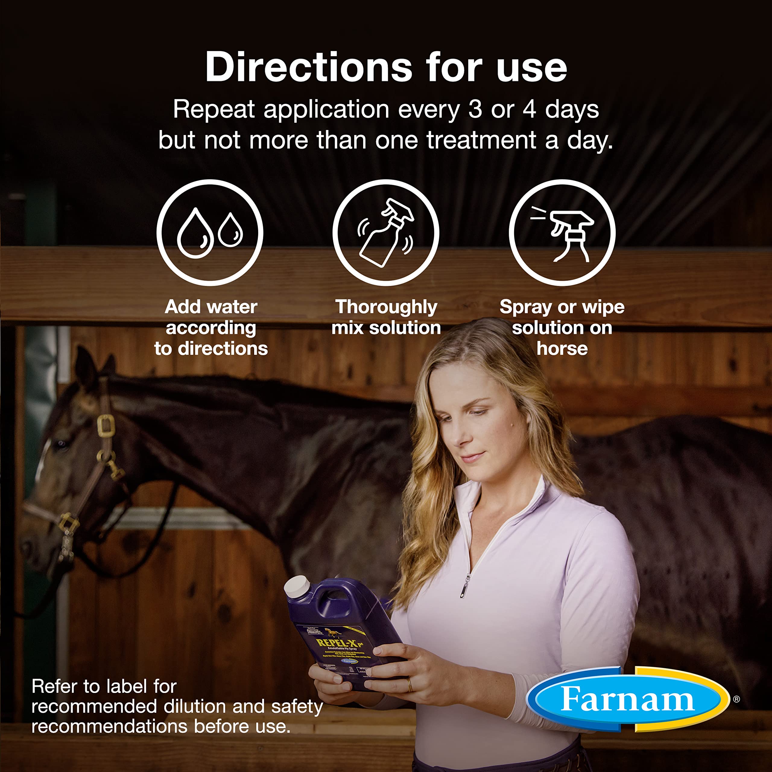 Farnam Repel-X Concentrated Fly Spray for Horses, 16 Fl Oz - Just Add Water, White, Effective Insect Repellent