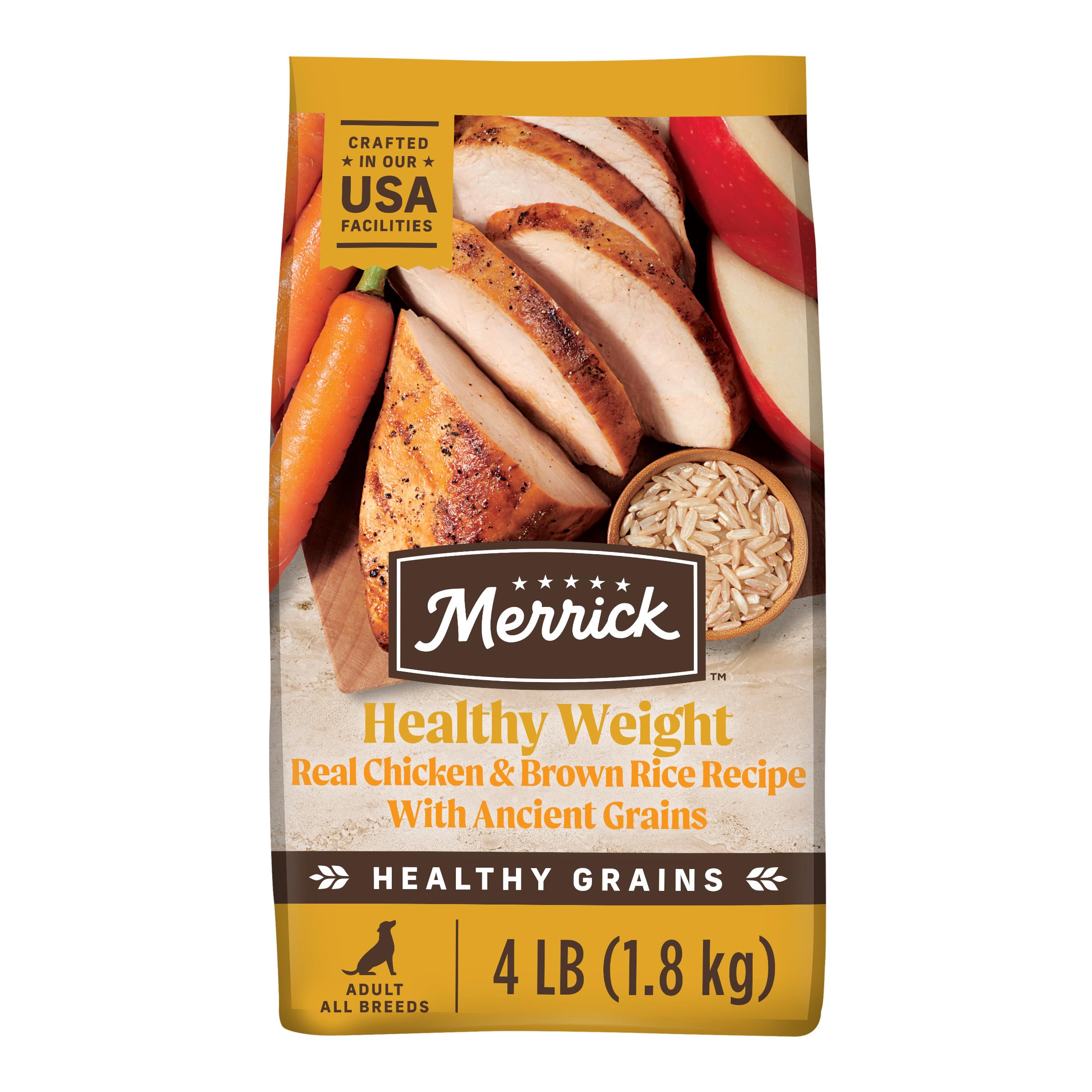 Merrick Healthy Grains Premium Adult Dry Dog Food, Wholesome and Natural Kibble, Healthy Weight Recipe - 4.0 lb. Bag