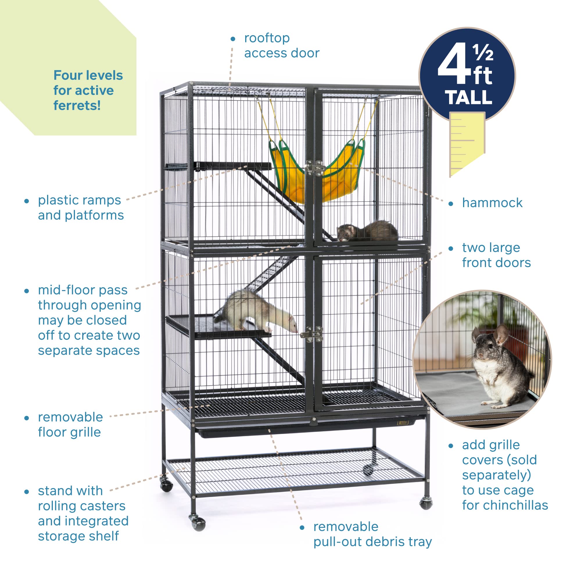 Prevue Pet Products 485 Feisty Ferret Home with Stand, Black Hammertone