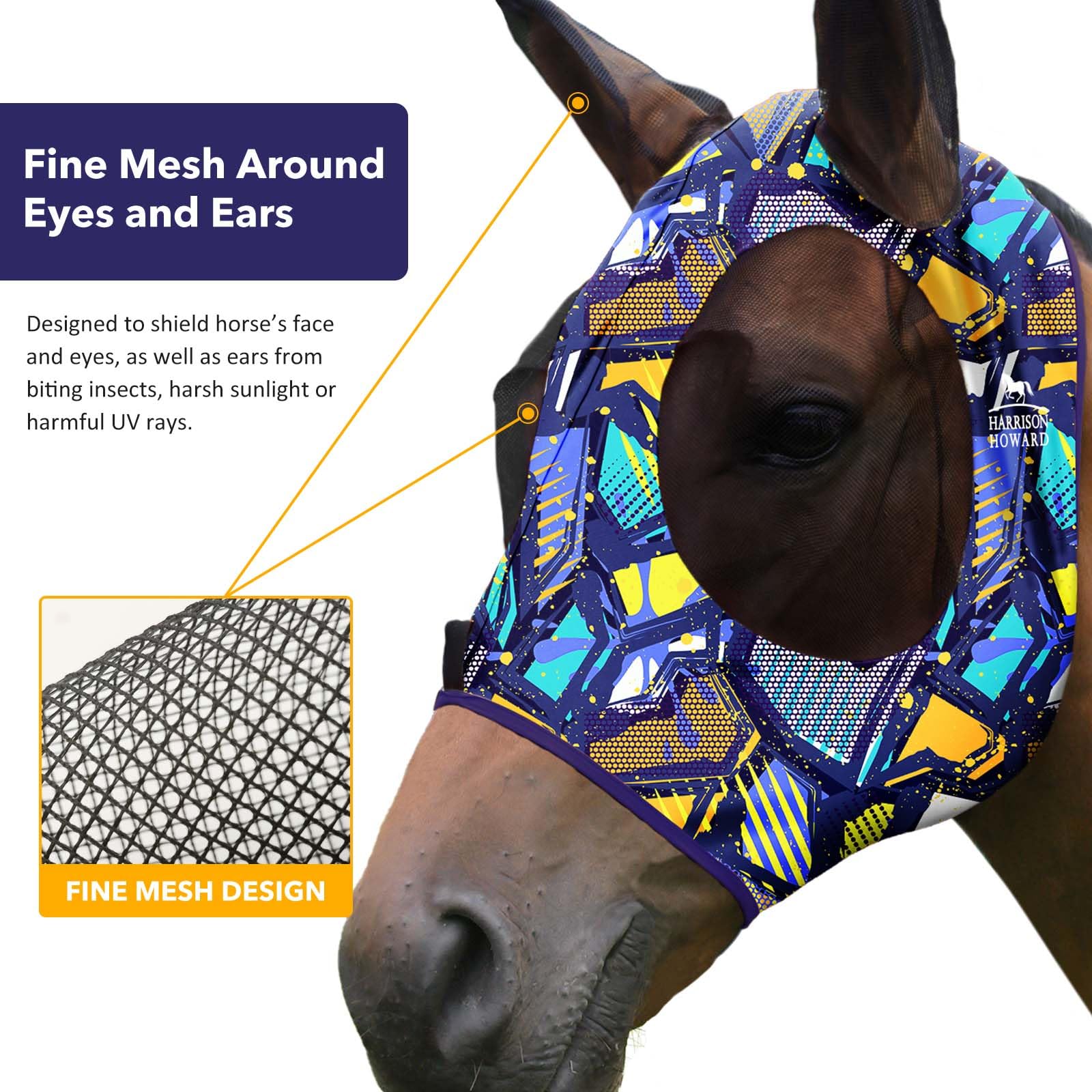 Harrison Howard Super Comfort Stretchy Fitting Horse Fly Mask with UV Protection Soft on Skin with Breathability Graffiti Mix Po