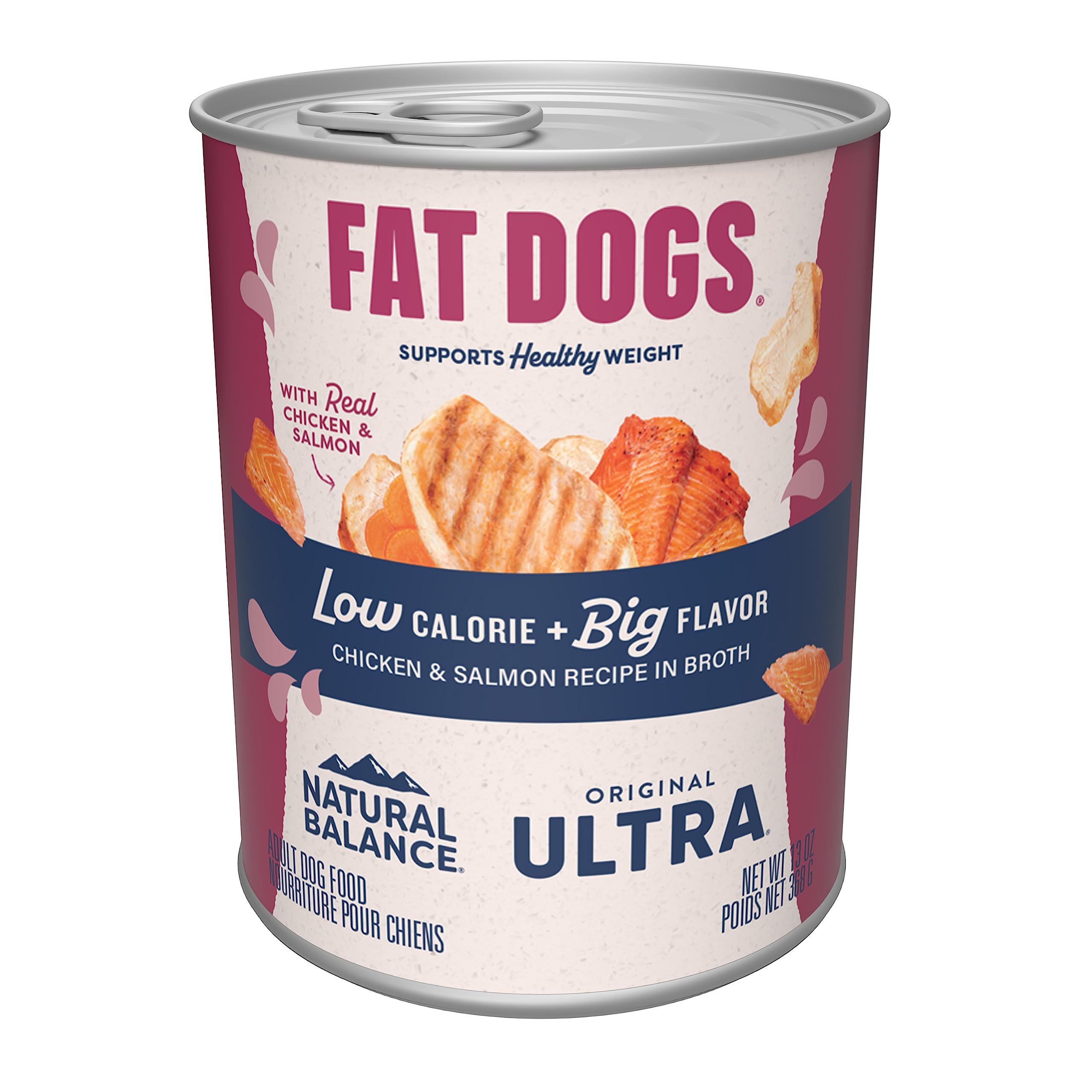 Natural Balance Original Ultra Fat Dogs Wet Dog Food, Chicken & Salmon Recipe in Broth, 13 oz (Pack of 12)