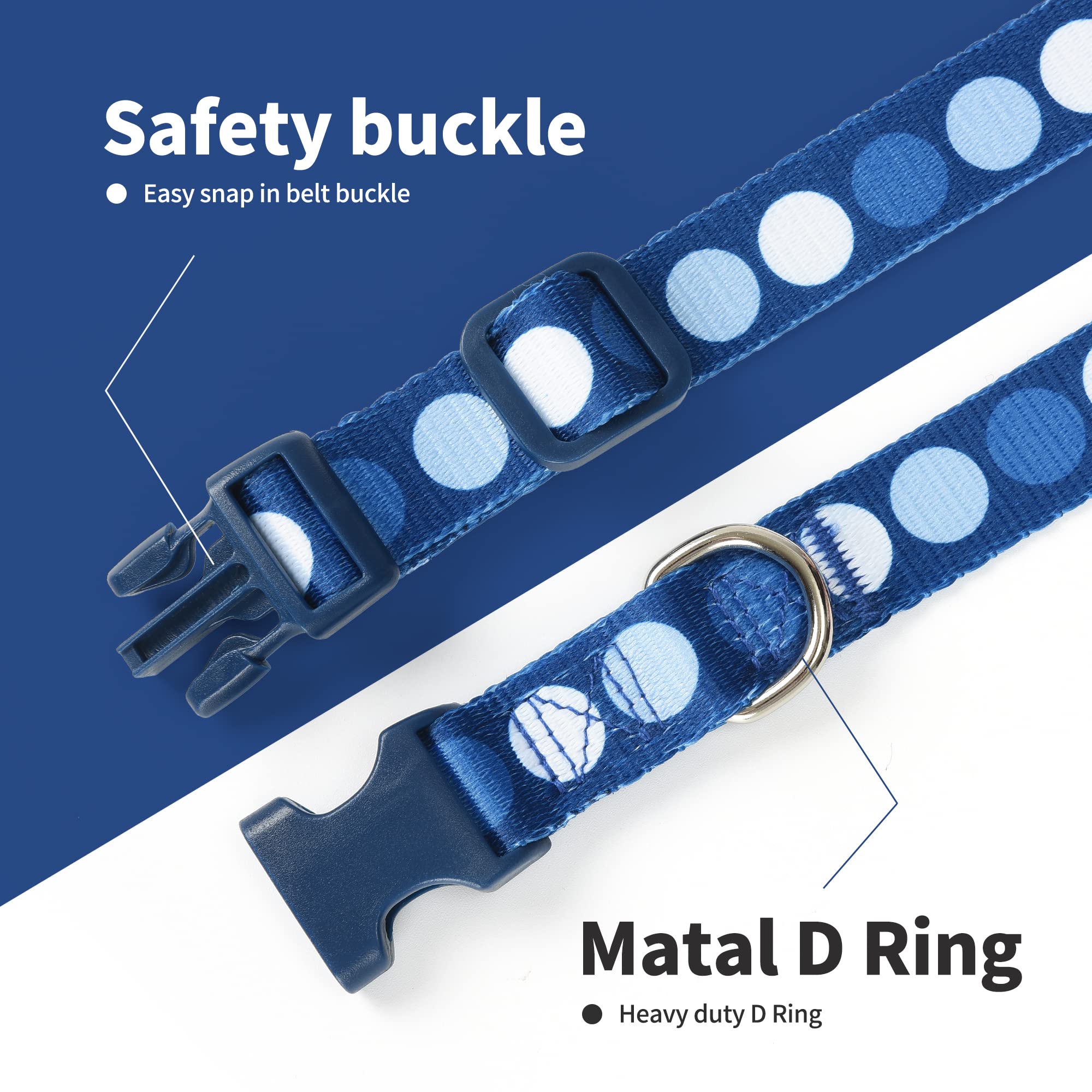 Mile High Life Nylon Puppy Dog Collar W Cute Patterns Lightweight Girl Boy Collar For Small/Medium/Large Dogs (A-Blue Dots, Larg