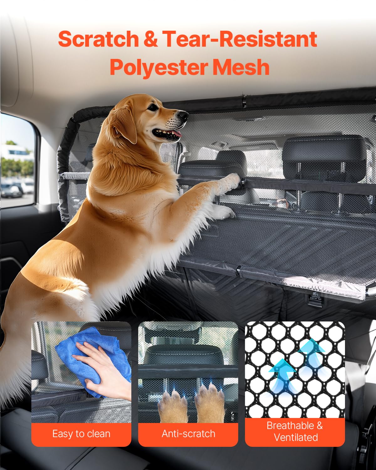 VEVOR Dog Car Barrier, 46'' Wide Car Divider for Cargo Area, Vehicle Pet Barrier with See Through Net Mesh, Universal-Fit Dog Ca