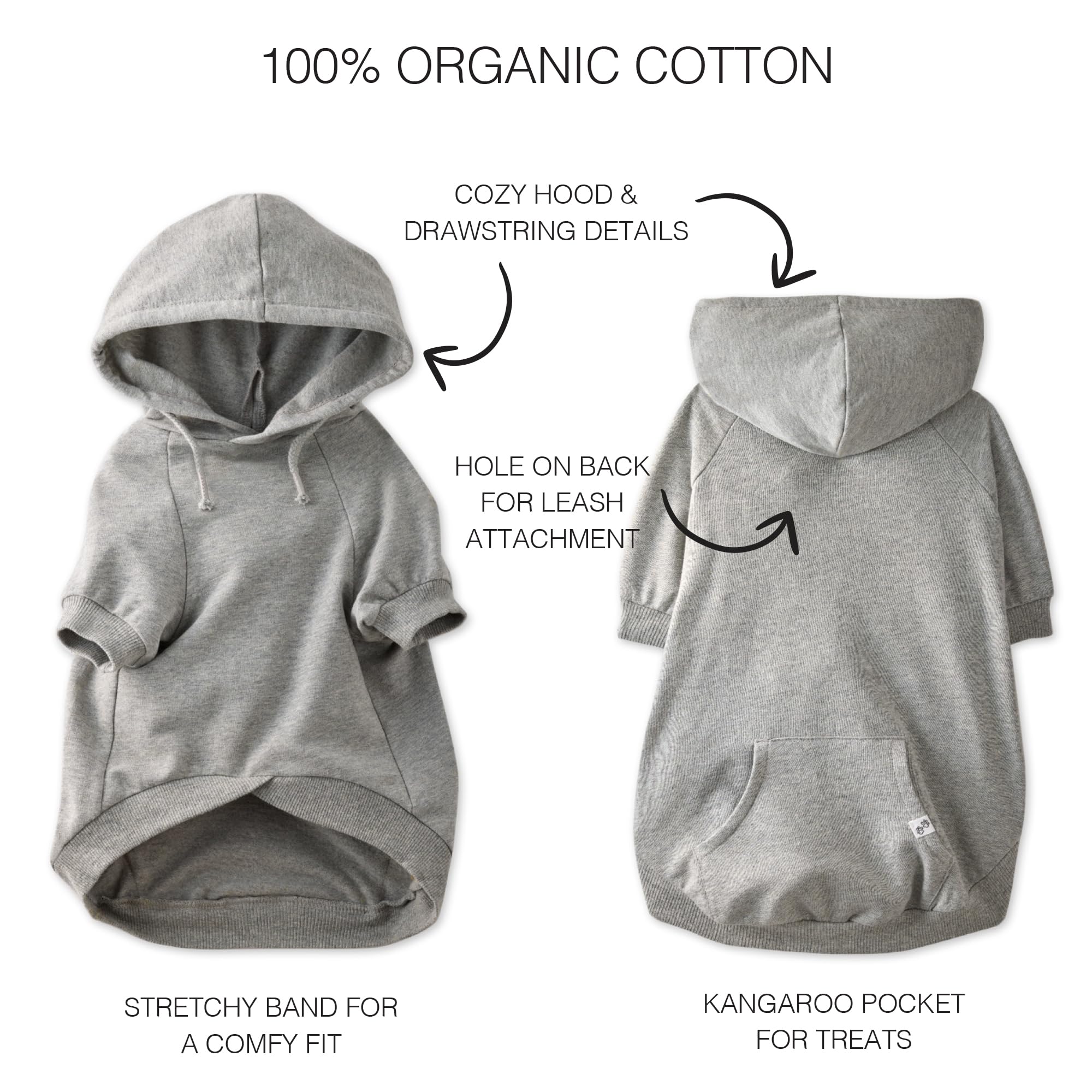 Pet Passion 100% Organic Cotton Dog Hoodie Pet Coat for Small, Medium and Large Dogs, Gray Heather, Large