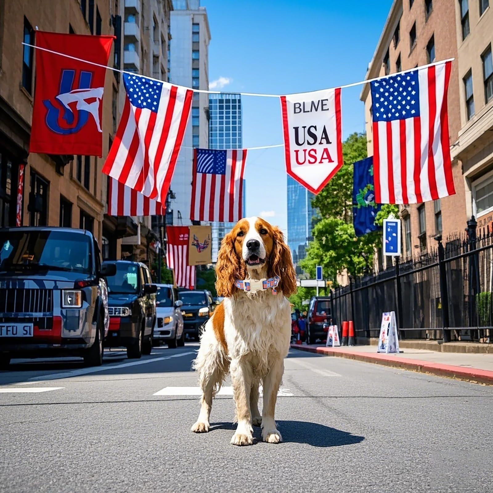 Lionet Paws Summer Dog Collar- Cute 4Th Of July Dog Collars With America Flag Pattern And Plastic Buckle, Light Adjustable Dog C