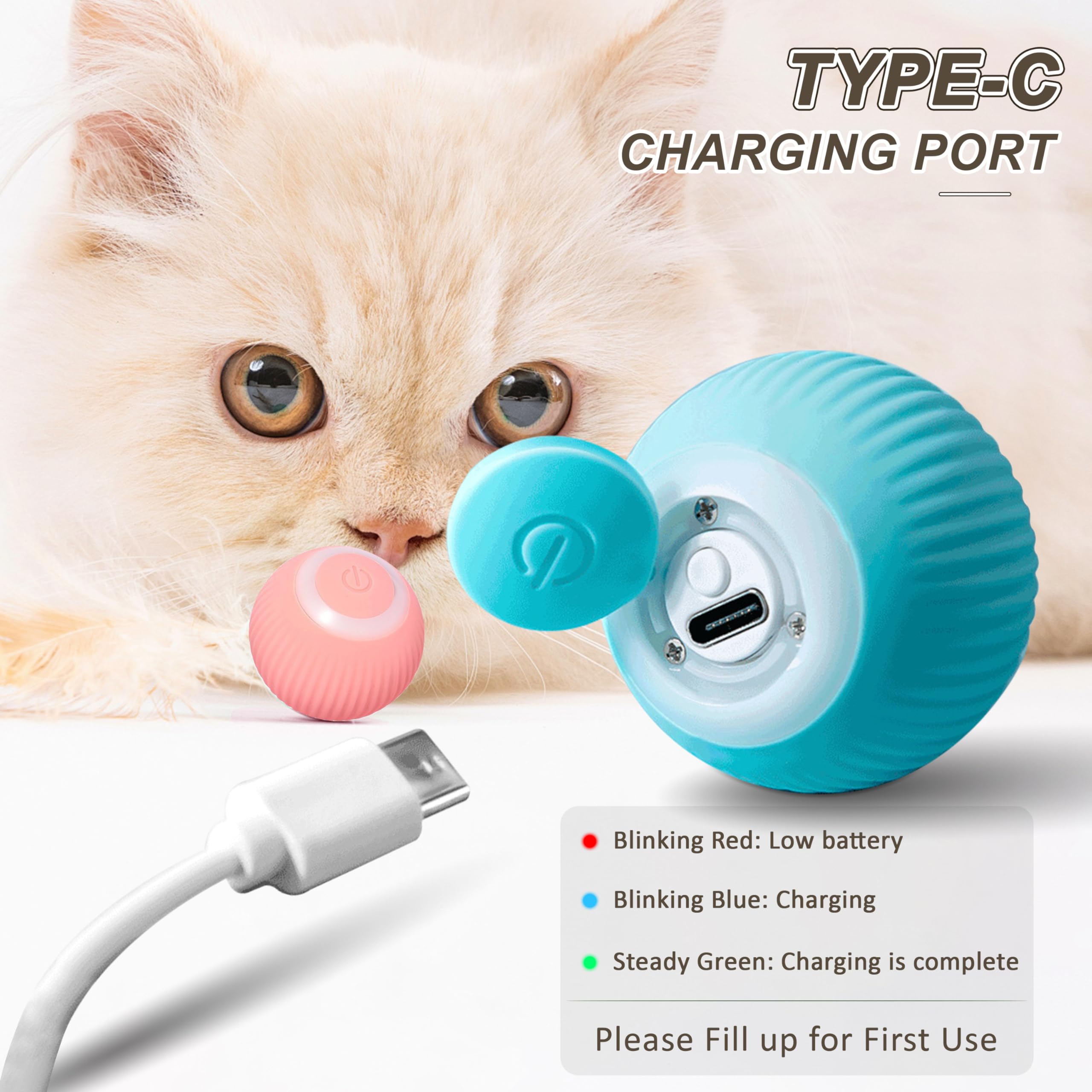 ZALBYUY Interactive Cat Ball Toy, Intelligent Cat Toys with LED Lights, Automatic Moving Rolling Ball for Indoor Cats, Cat Autom