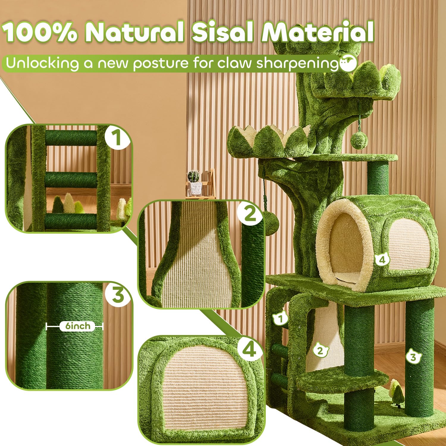 Couner 80.3'' Luxury Cat Tree,Lotus Modern Cat Tower For Indoor Cats Adults,Heavy Duty Maine Coon Cat Condo With 2*Hidden Cat Fo