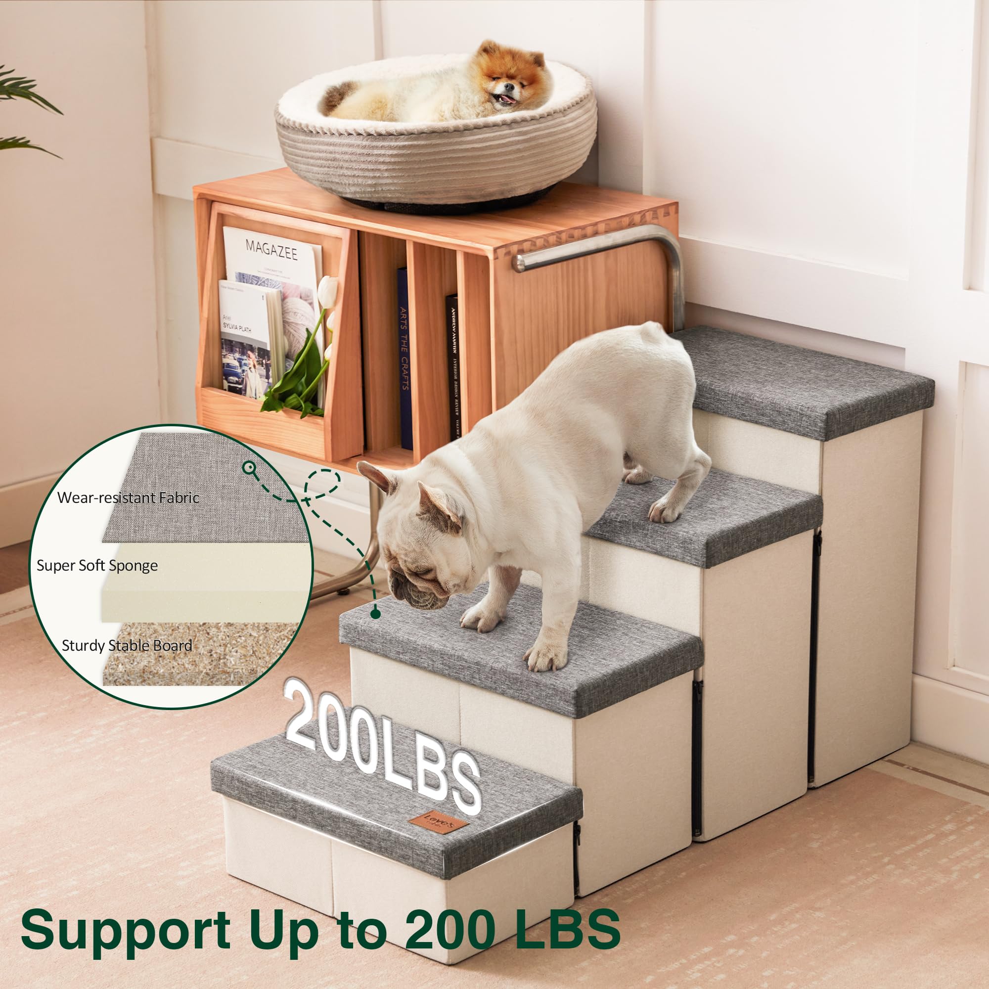 Love'S Cabin Dog Stairs For Small Medium Or Large Dogs With Storage And Adjustable Steps, Foldable Cat Steps For Bed Or Couch, 4